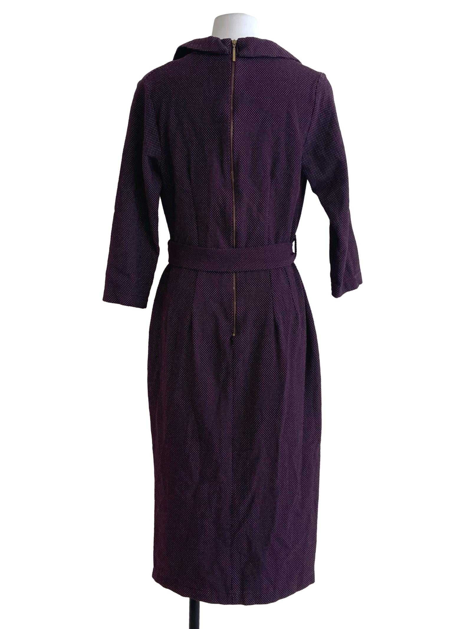 Plum Purple & White Dot V-Neck Slit Shift Dress