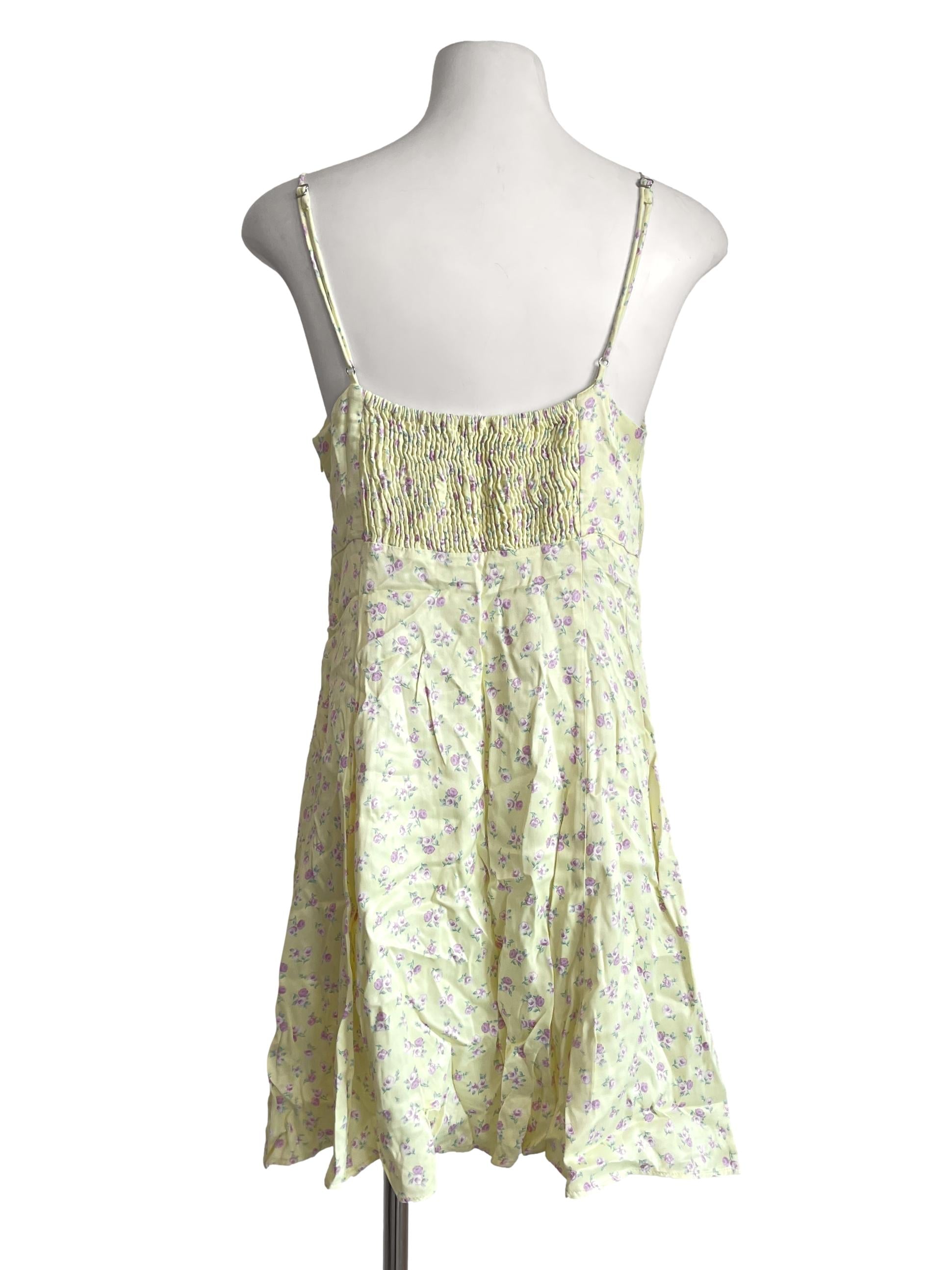 Yellow Mini Dress With Pink Floral