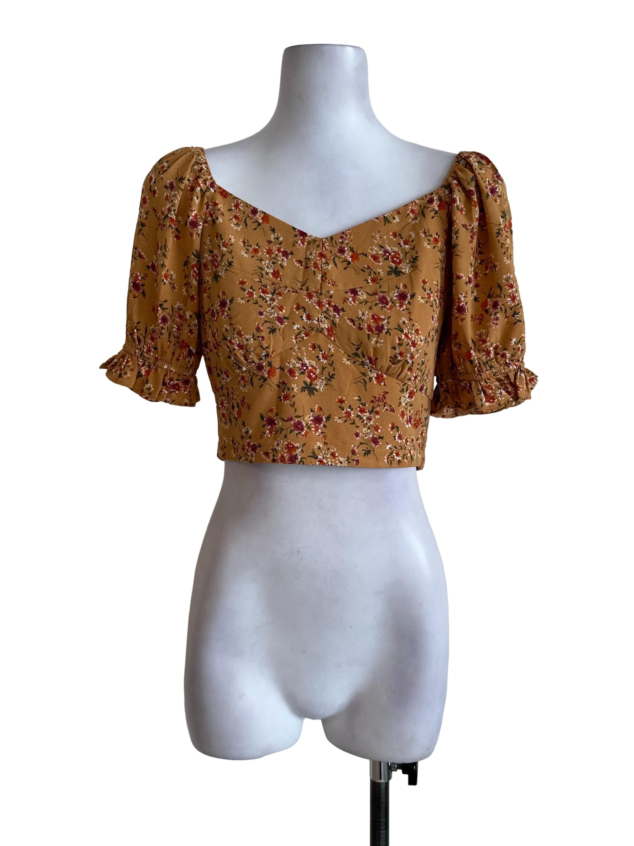 Mustard Orange Floral Pattern Top