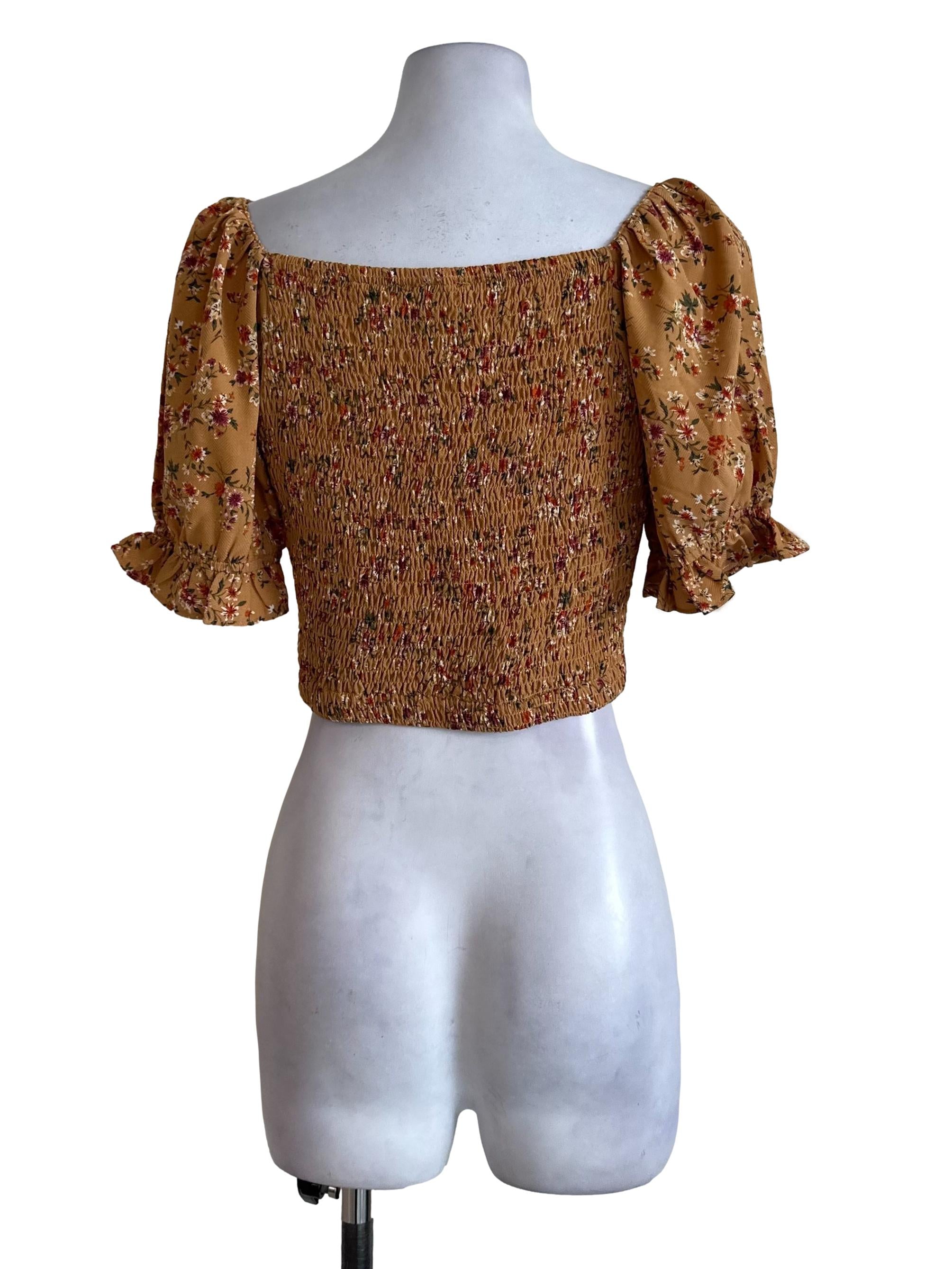 Mustard Orange Floral Pattern Top