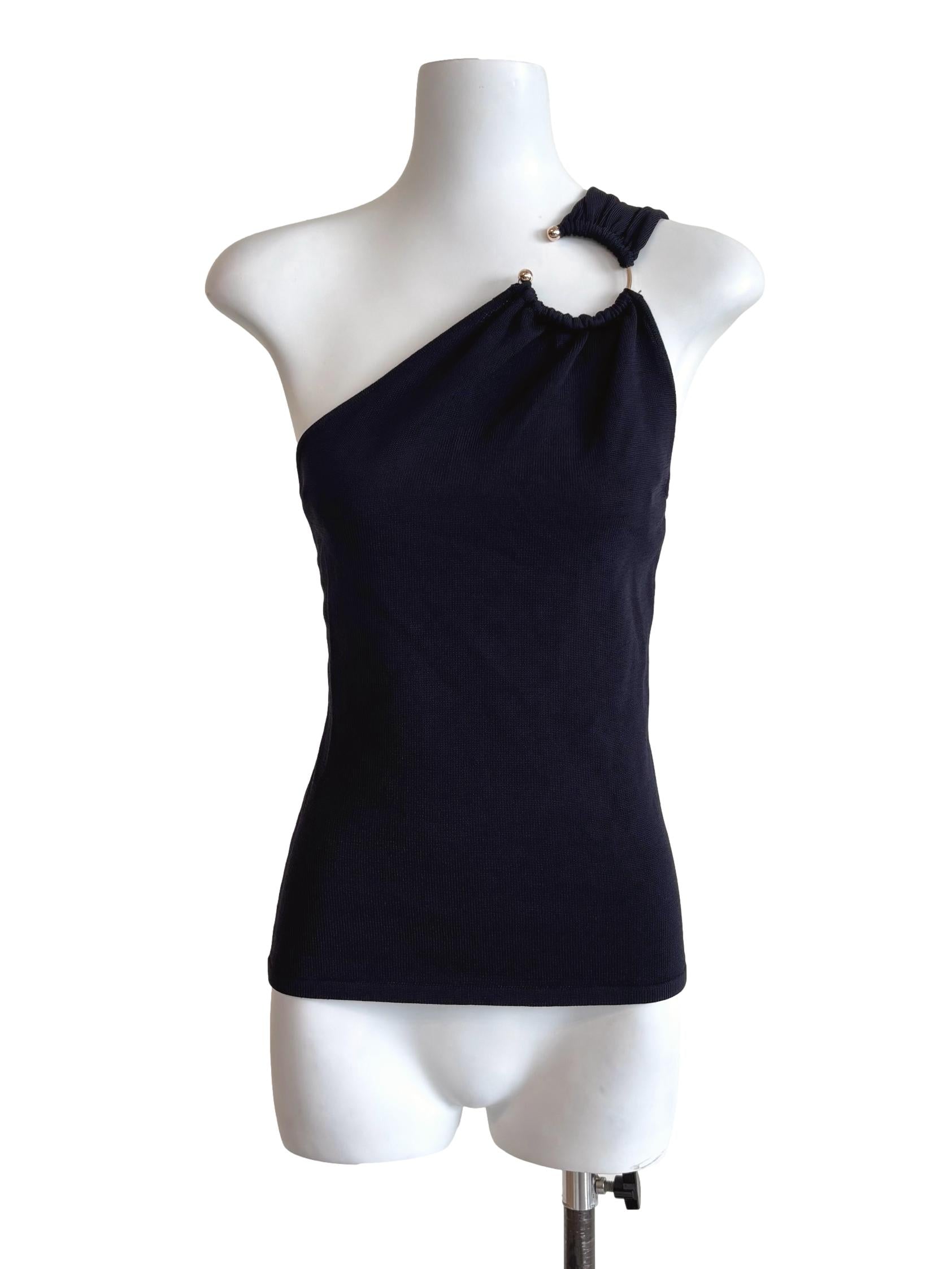 Blue Black One Shoulder Ribbed Top