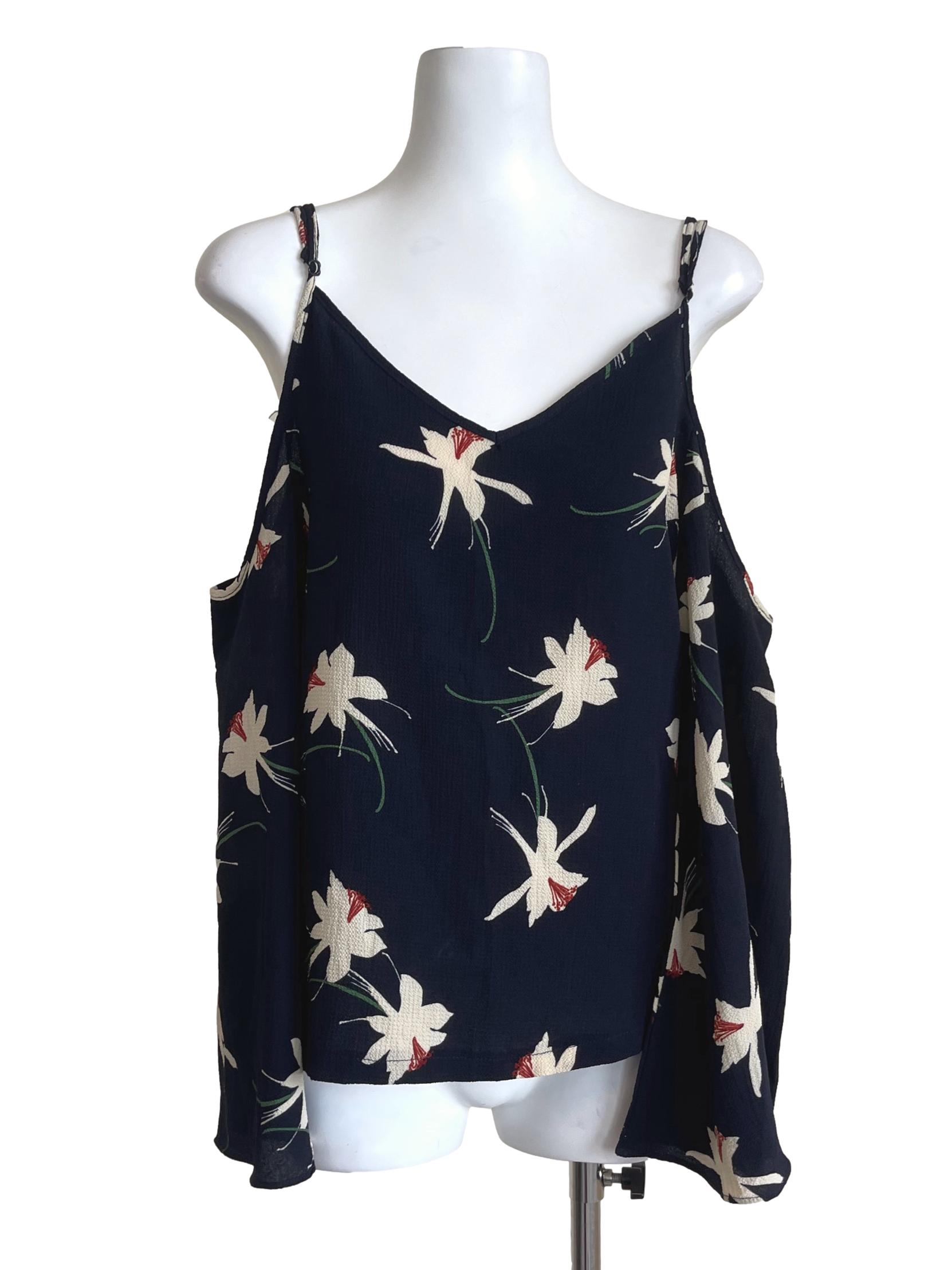 Blue Black Flower Printed Top