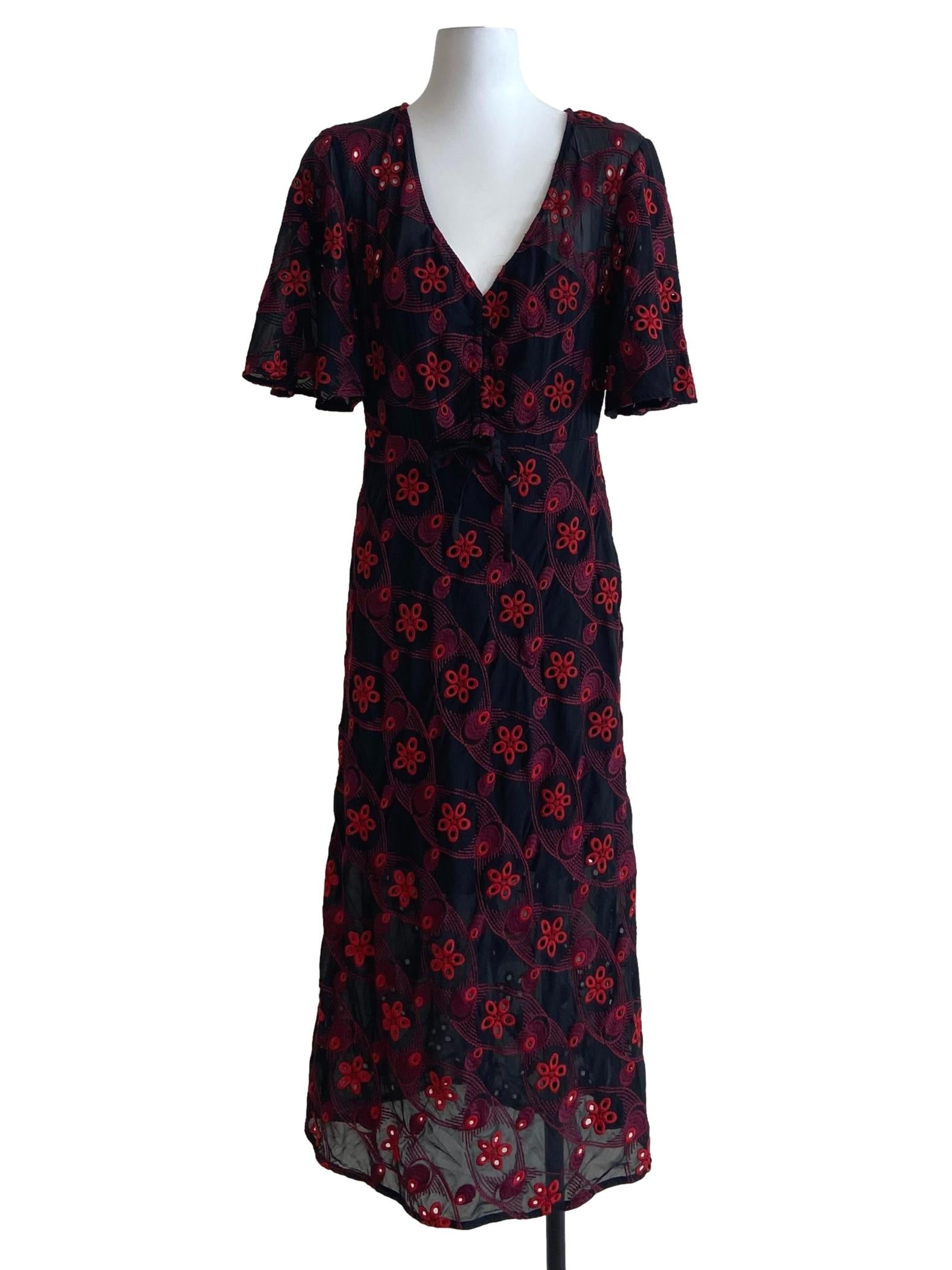 Black & Red Embroidery Floral Dress