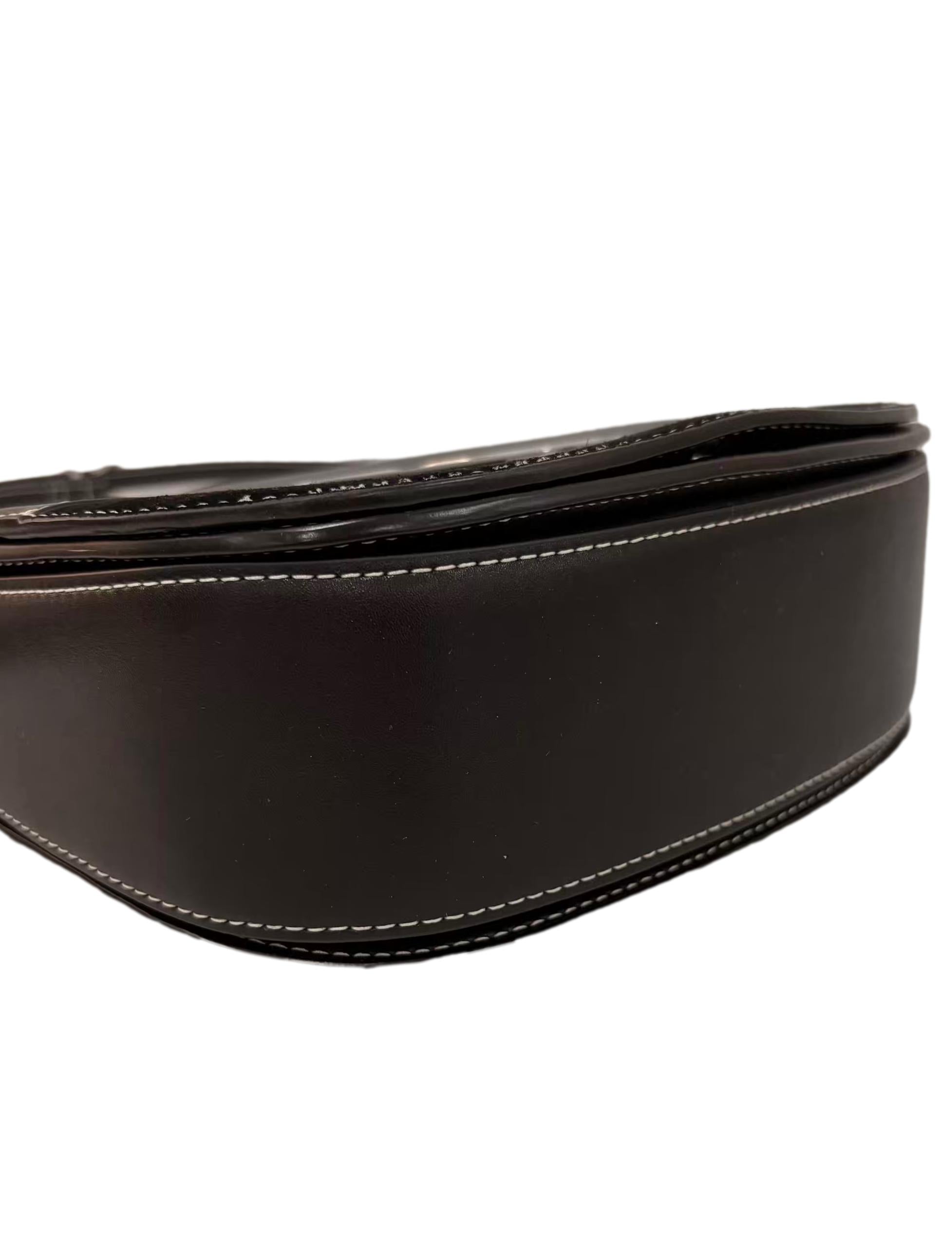 Black Leather Silver Monogram Clasp Crossbody Bag
