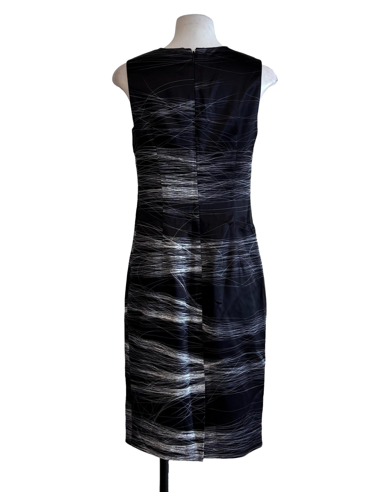 Black White String Print Sleeveless Pencil Dress