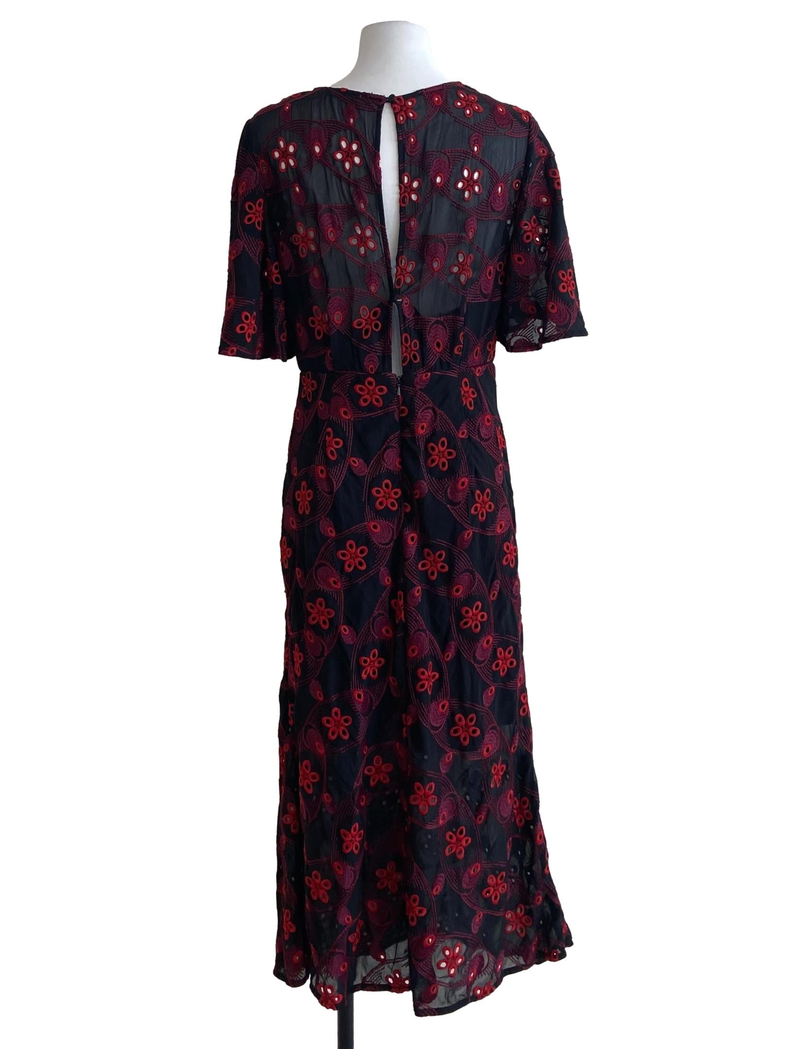 Black & Red Embroidery Floral Dress