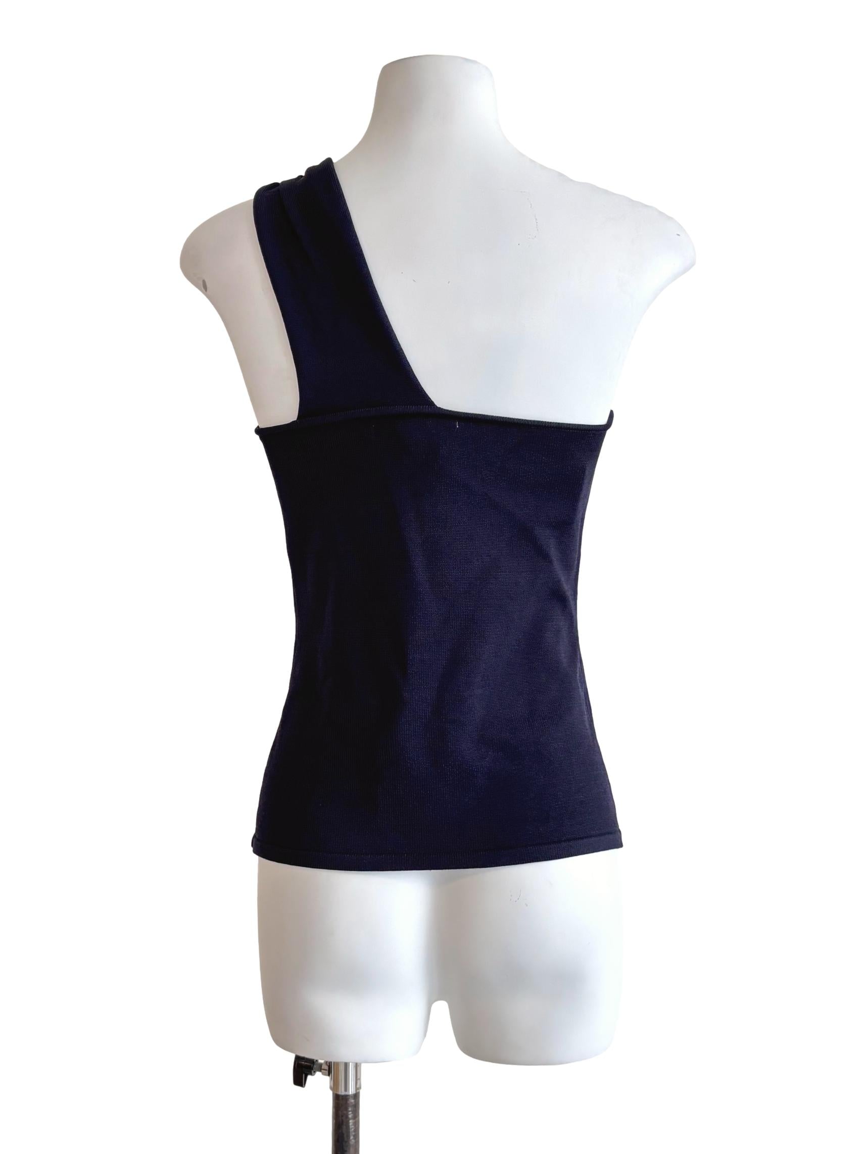 Blue Black One Shoulder Ribbed Top