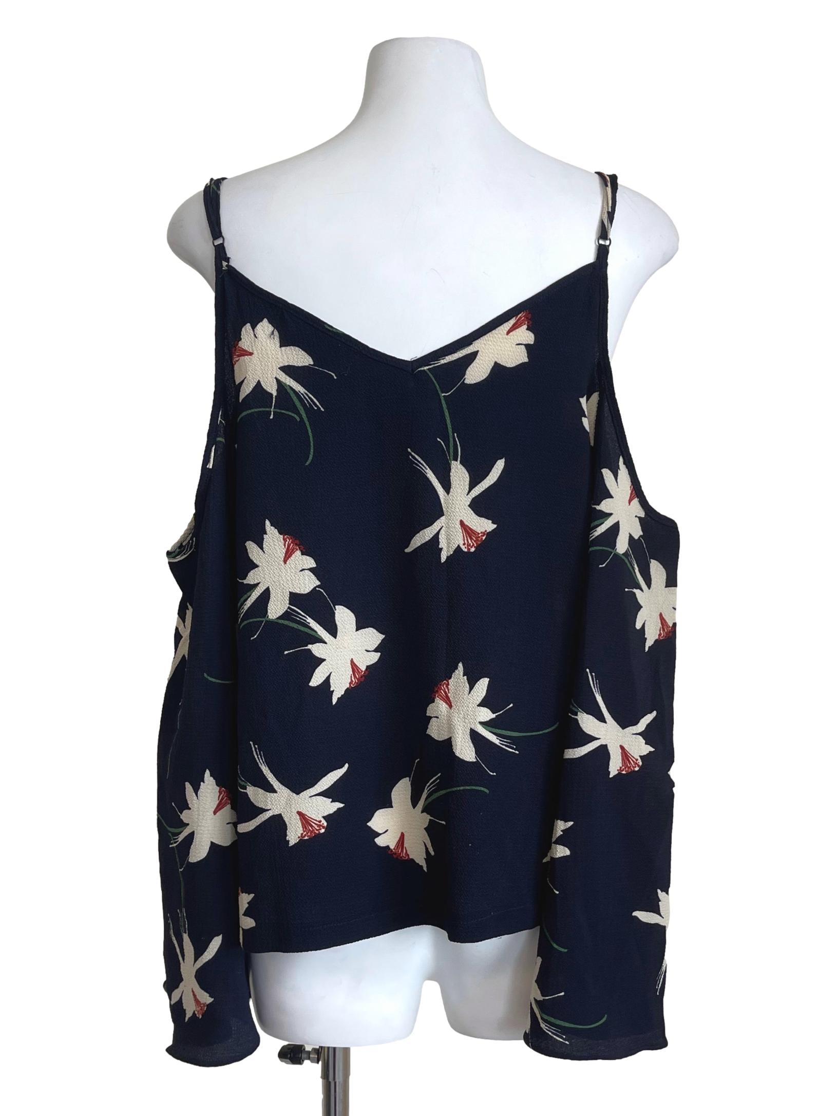 Blue Black Flower Printed Top