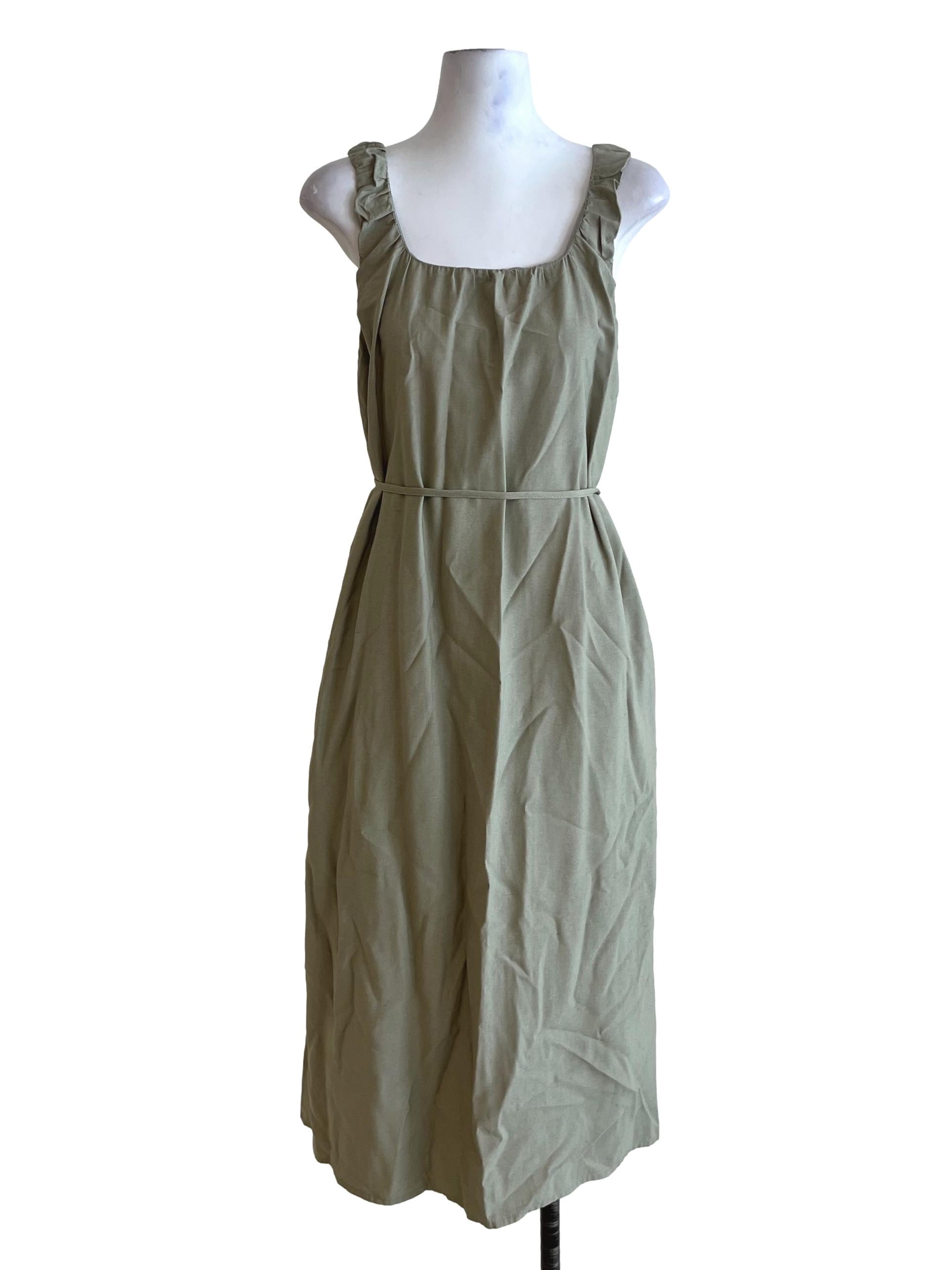 Olive Green Scoop Neckline Shift Dress