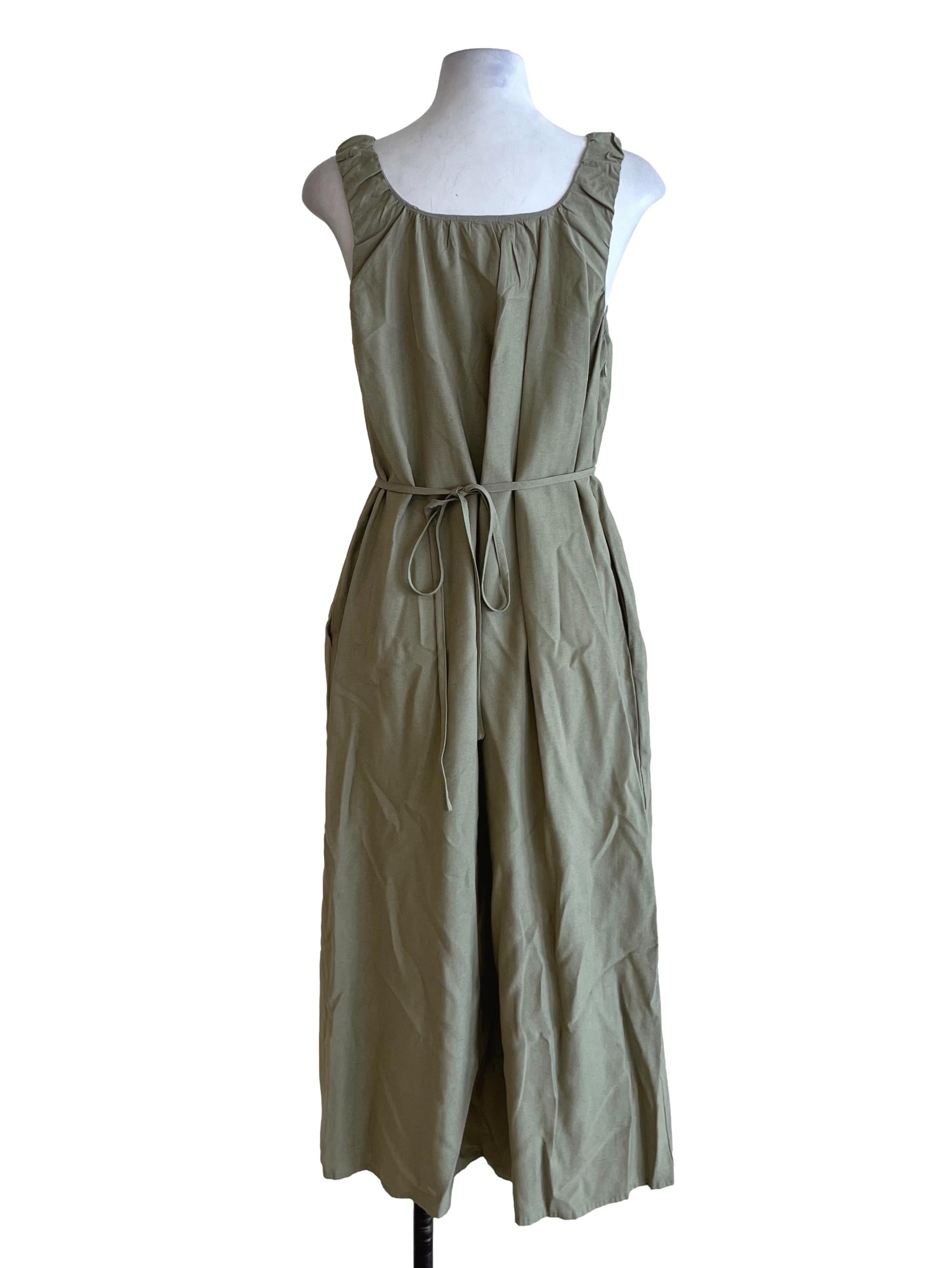Olive Green Scoop Neckline Shift Dress