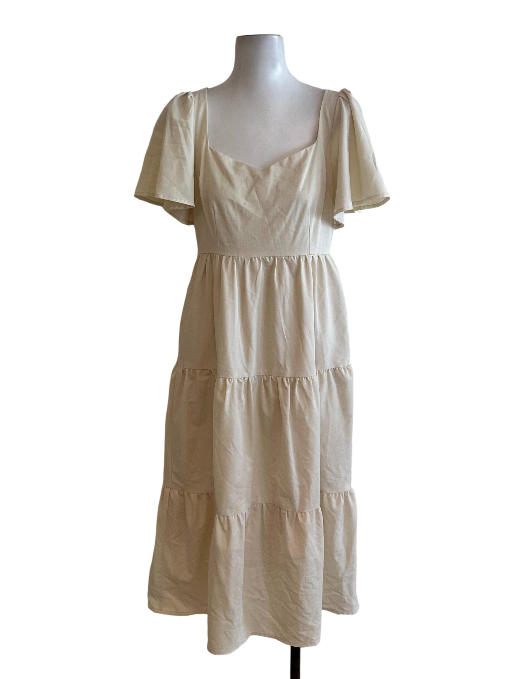Dusty Yellow Square Neck Tiered Dress