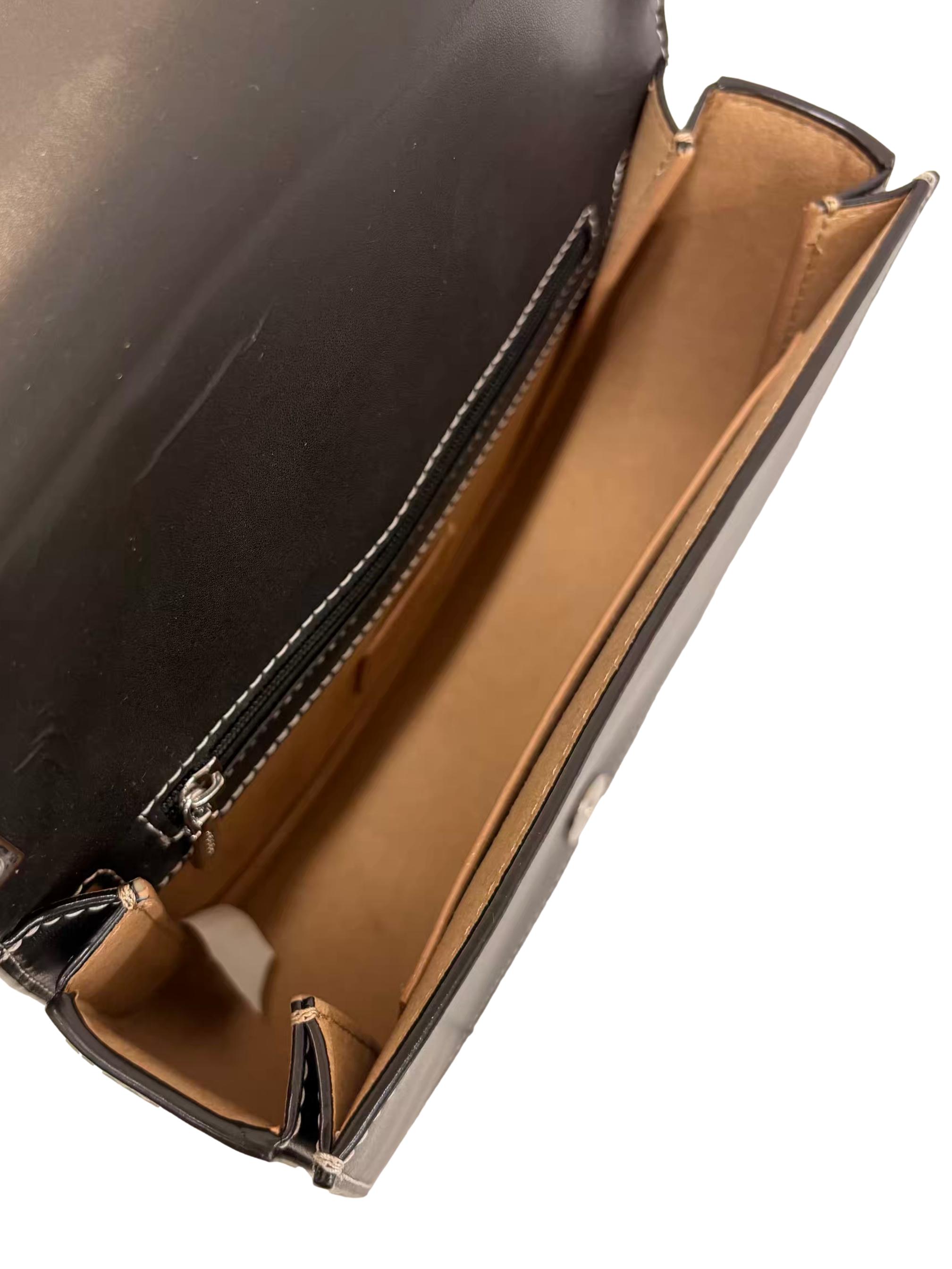 Black Leather Silver Monogram Clasp Crossbody Bag