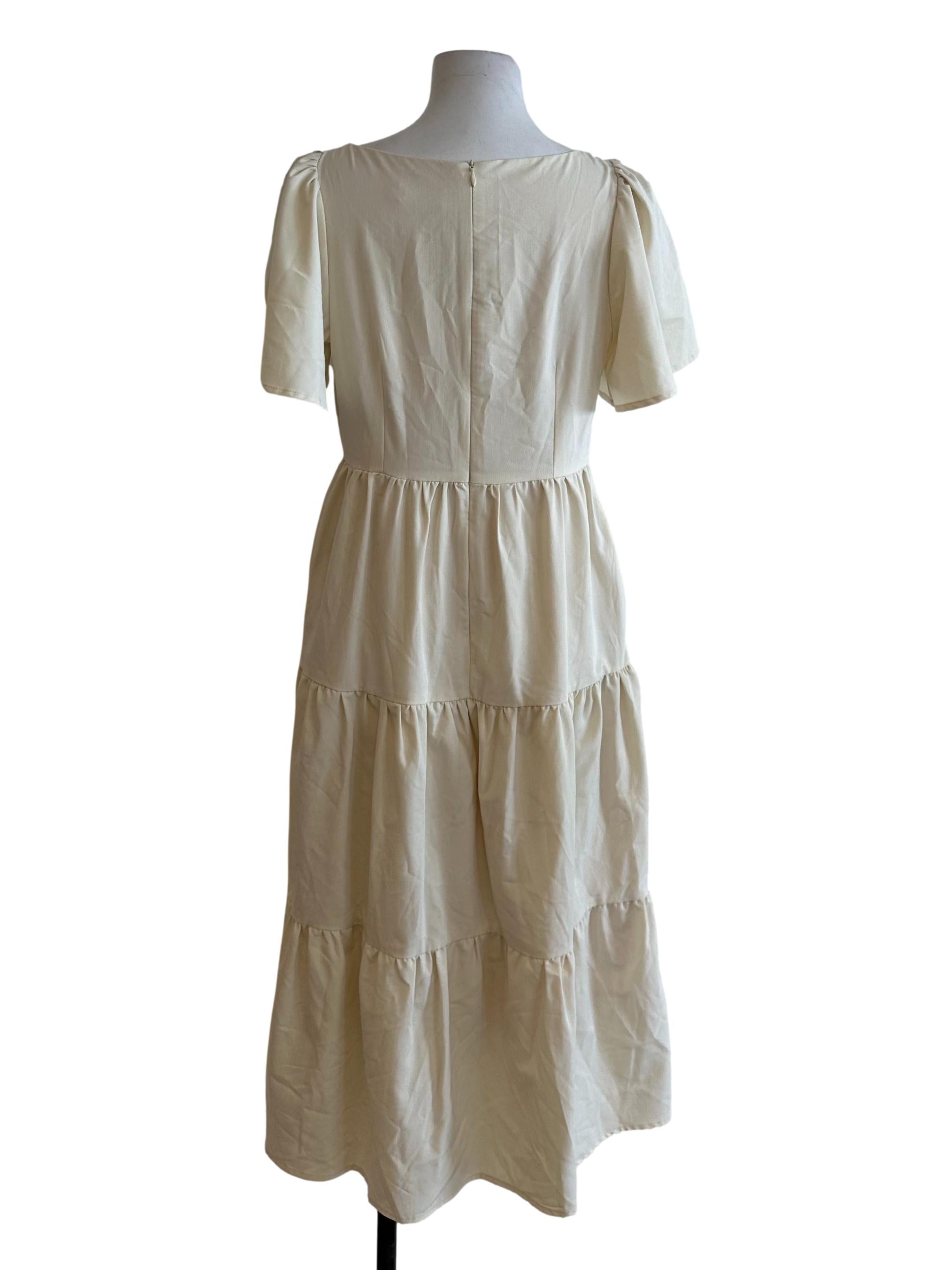 Dusty Yellow Square Neck Tiered Dress