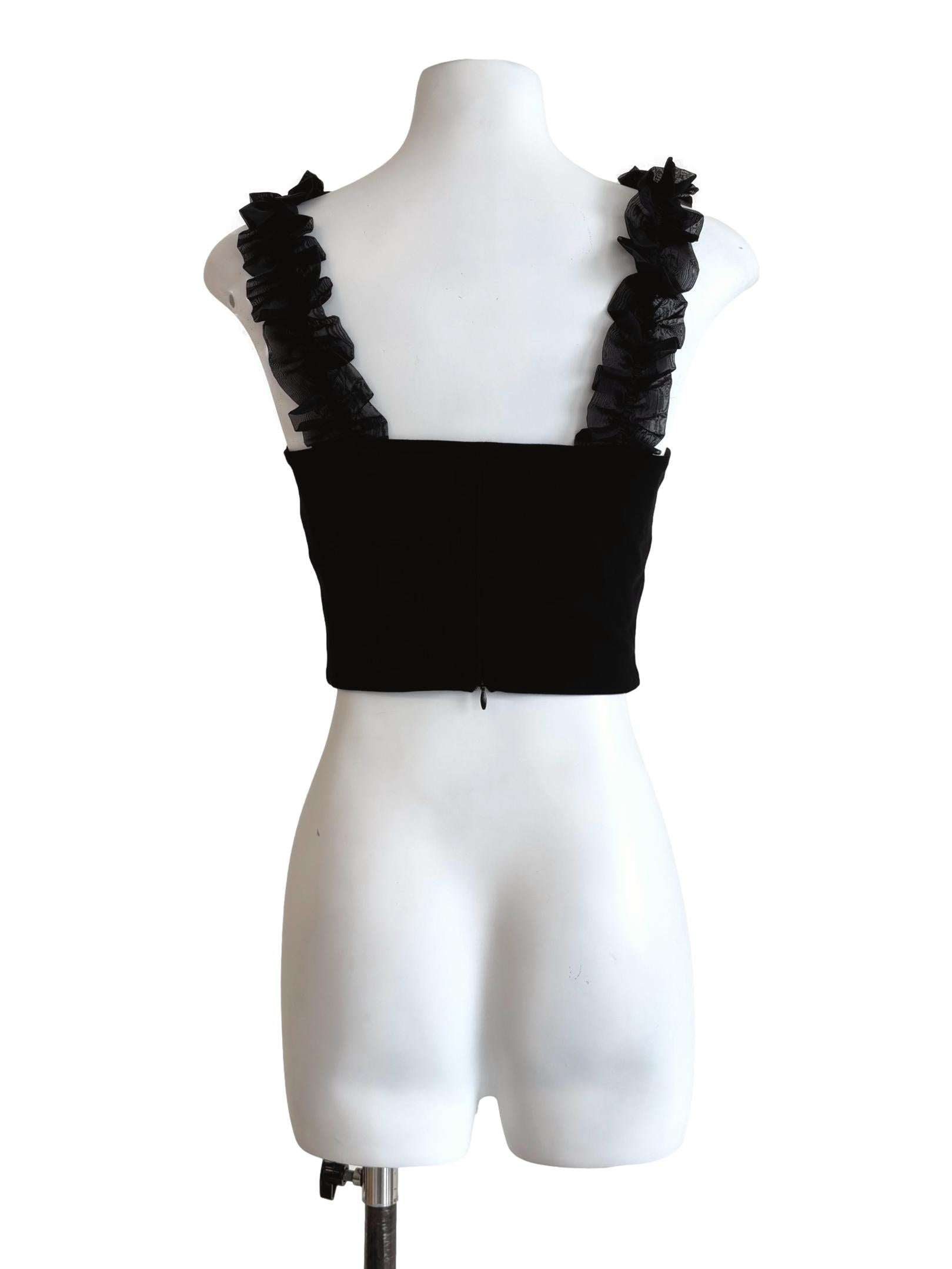Rich Black Ruffle Strap Crop Top
