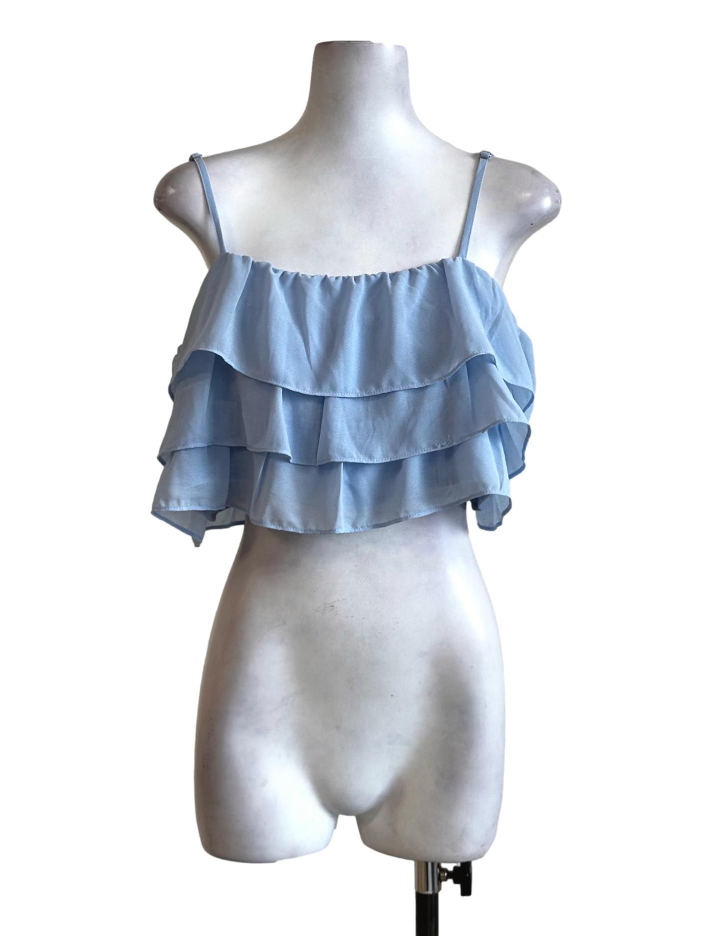 Pastel Blue Chiffon Layer Crop Top YHF