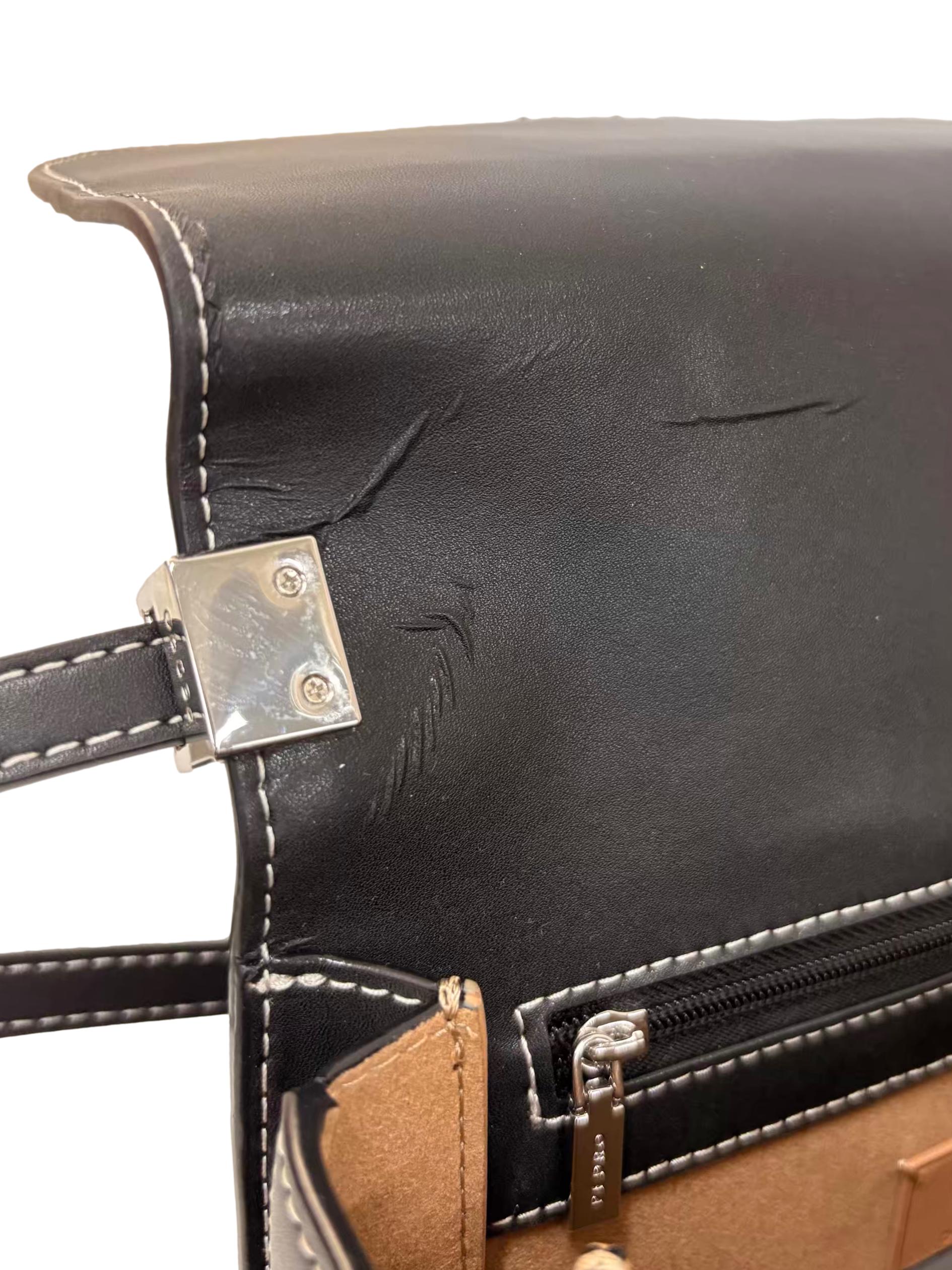 Black Leather Silver Monogram Clasp Crossbody Bag