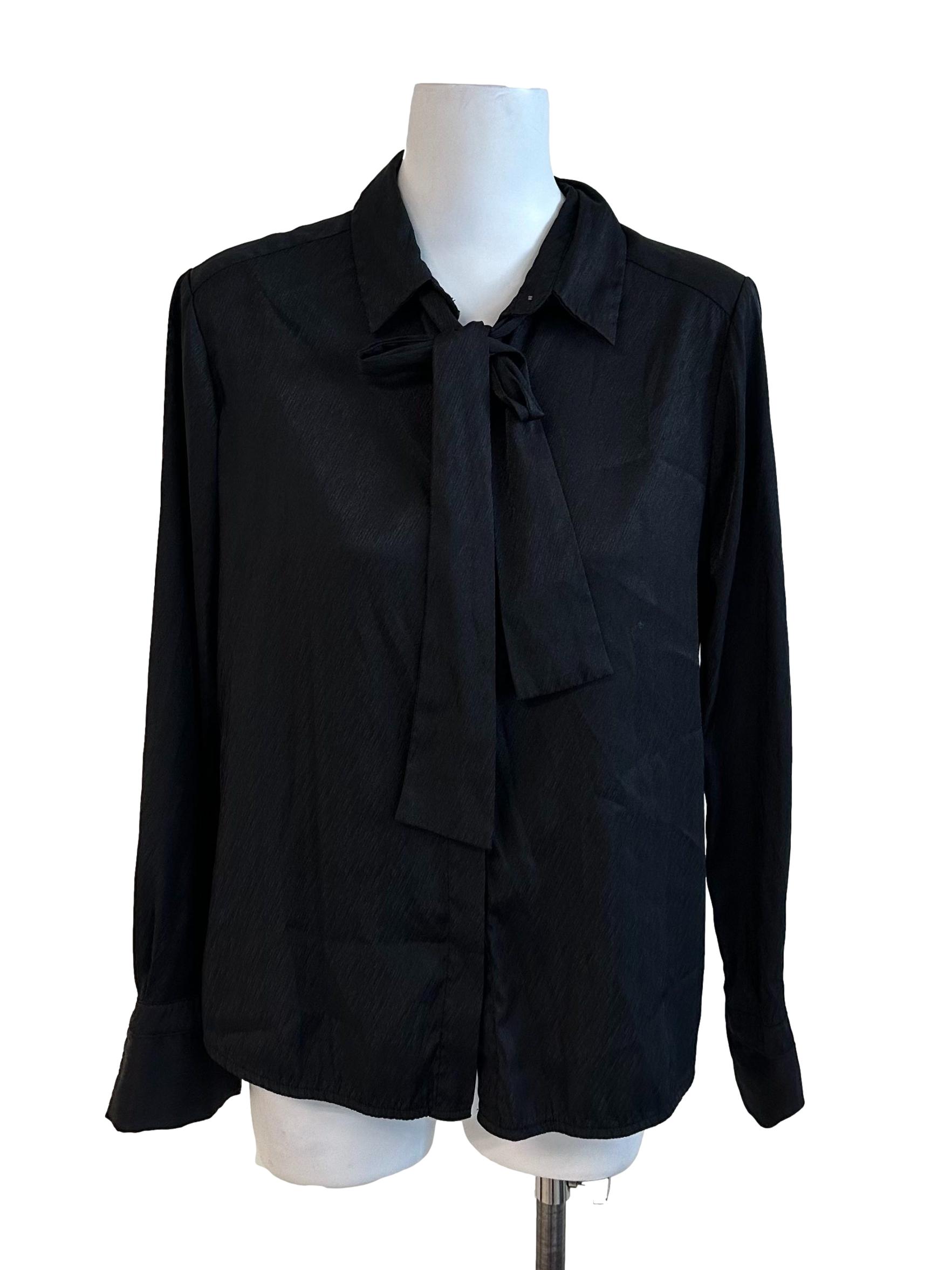 Raven Black Collar Front Tie Top