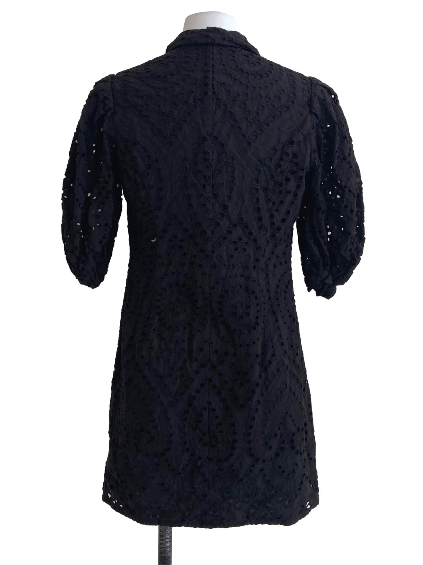 Black Button Down Embroidery Shirt Dress