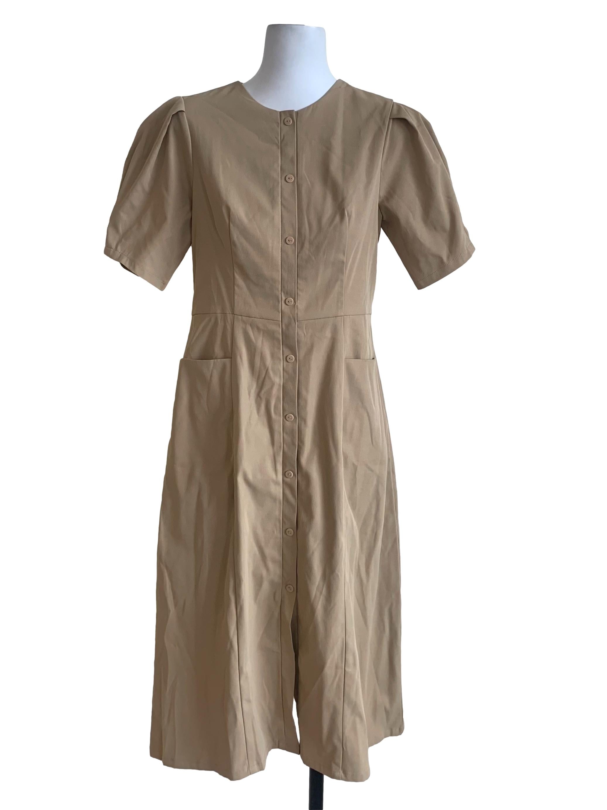 Flaxen Beige Empire Dress