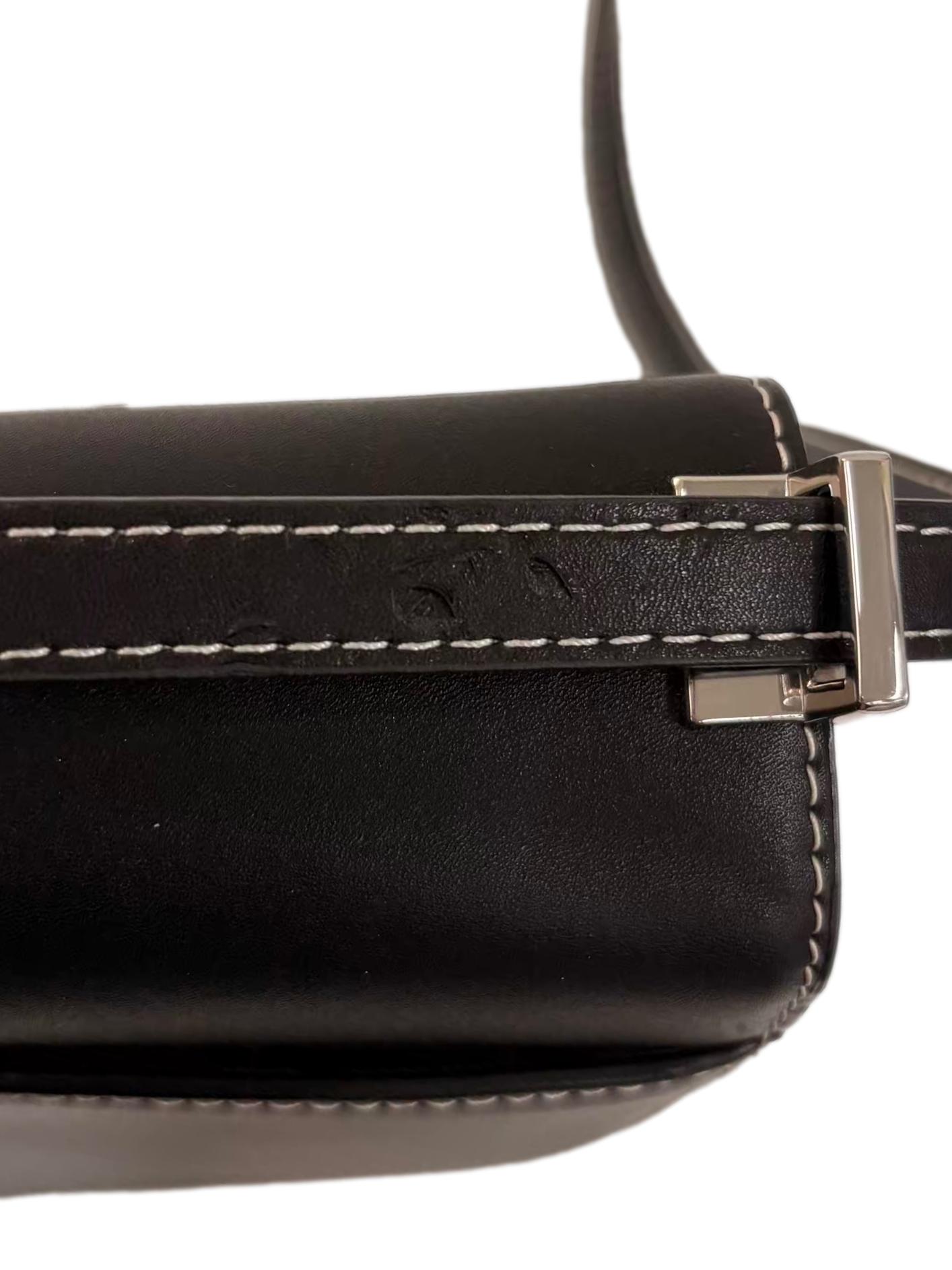 Black Leather Silver Monogram Clasp Crossbody Bag