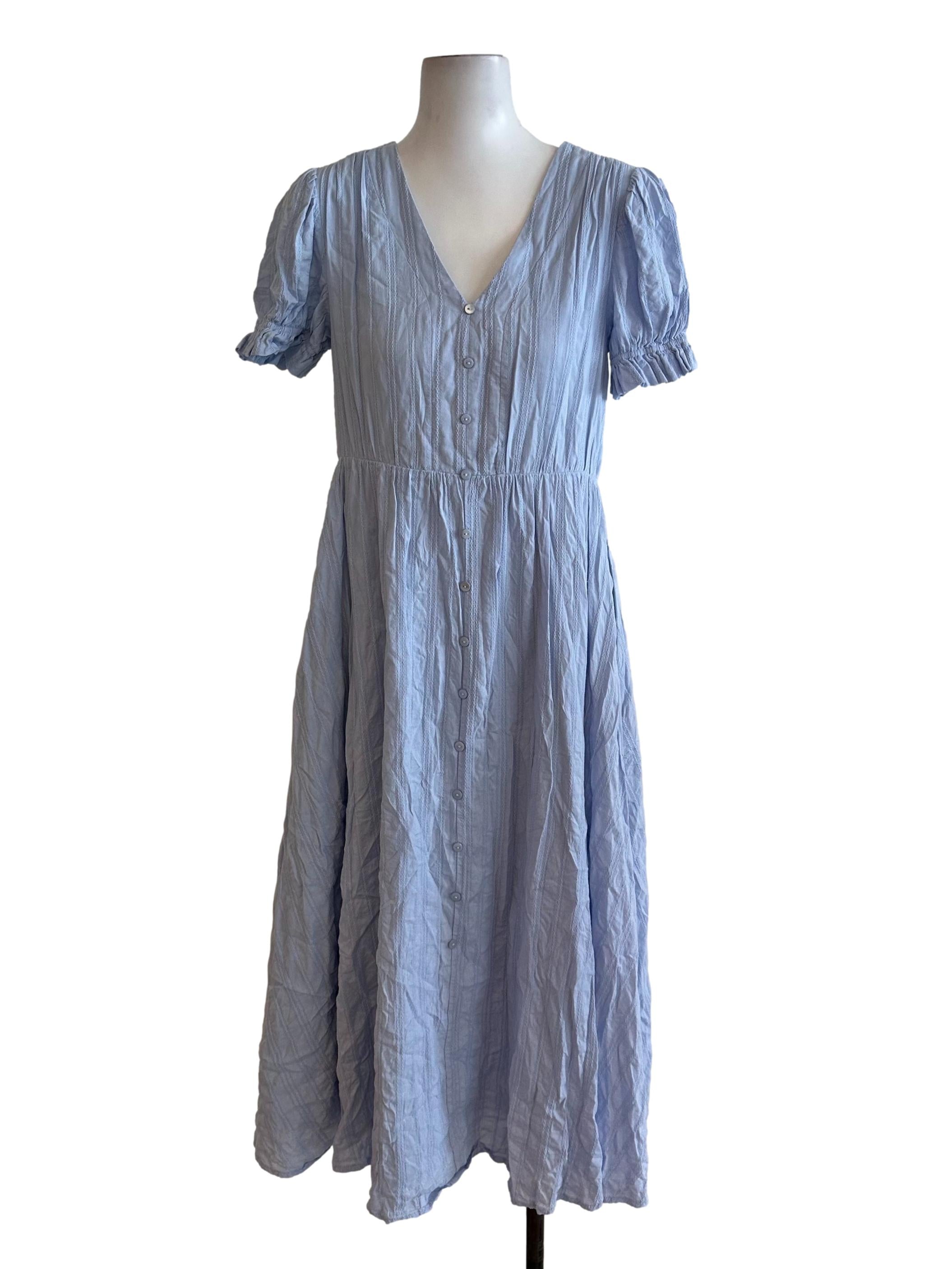 Baby Blue V Neck Textured Dress