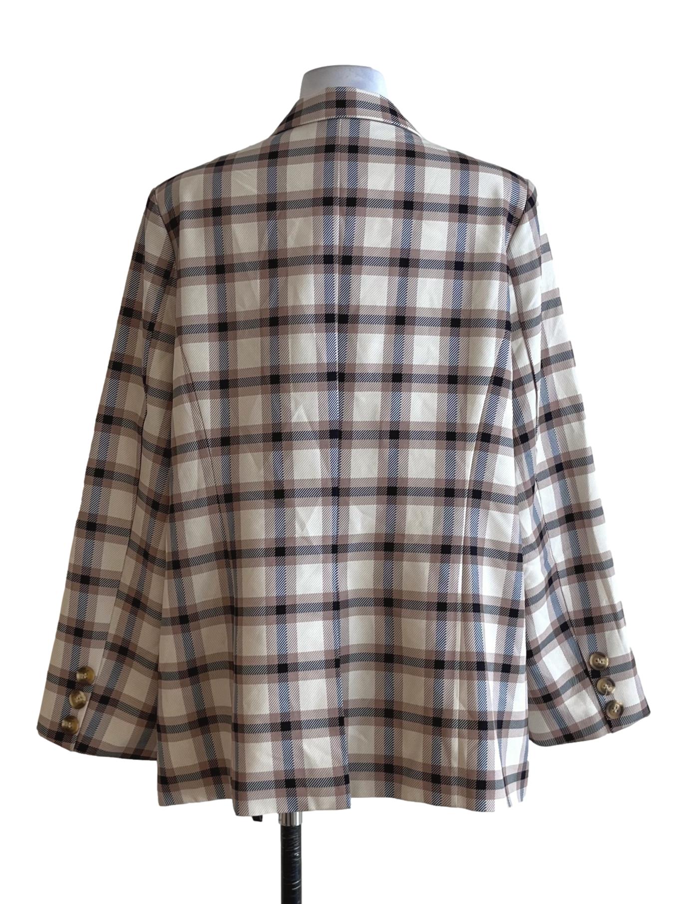 Beige Tartan Double-Breasted Blazer
