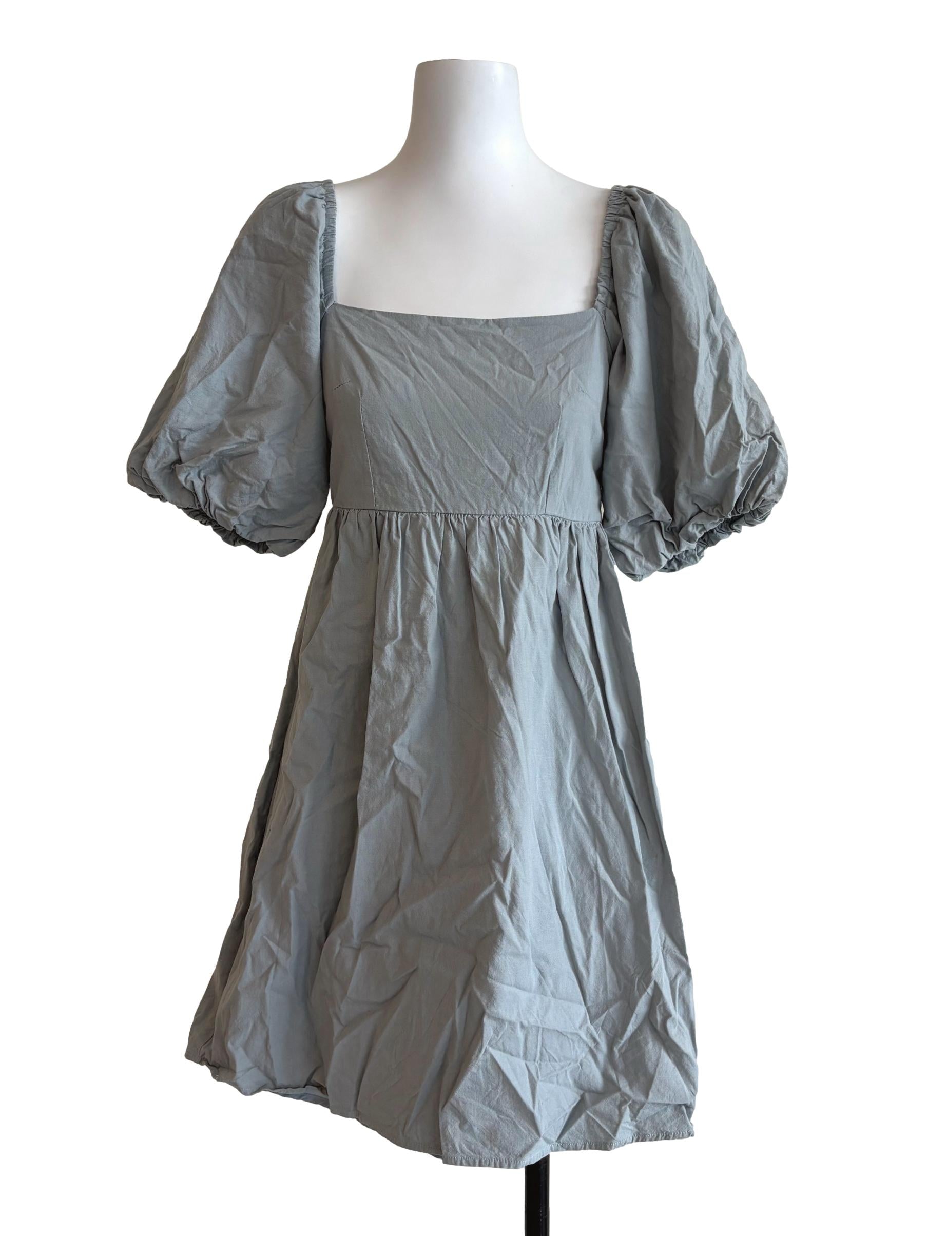 Powder Blue Puff Sleeve Cotton Dress