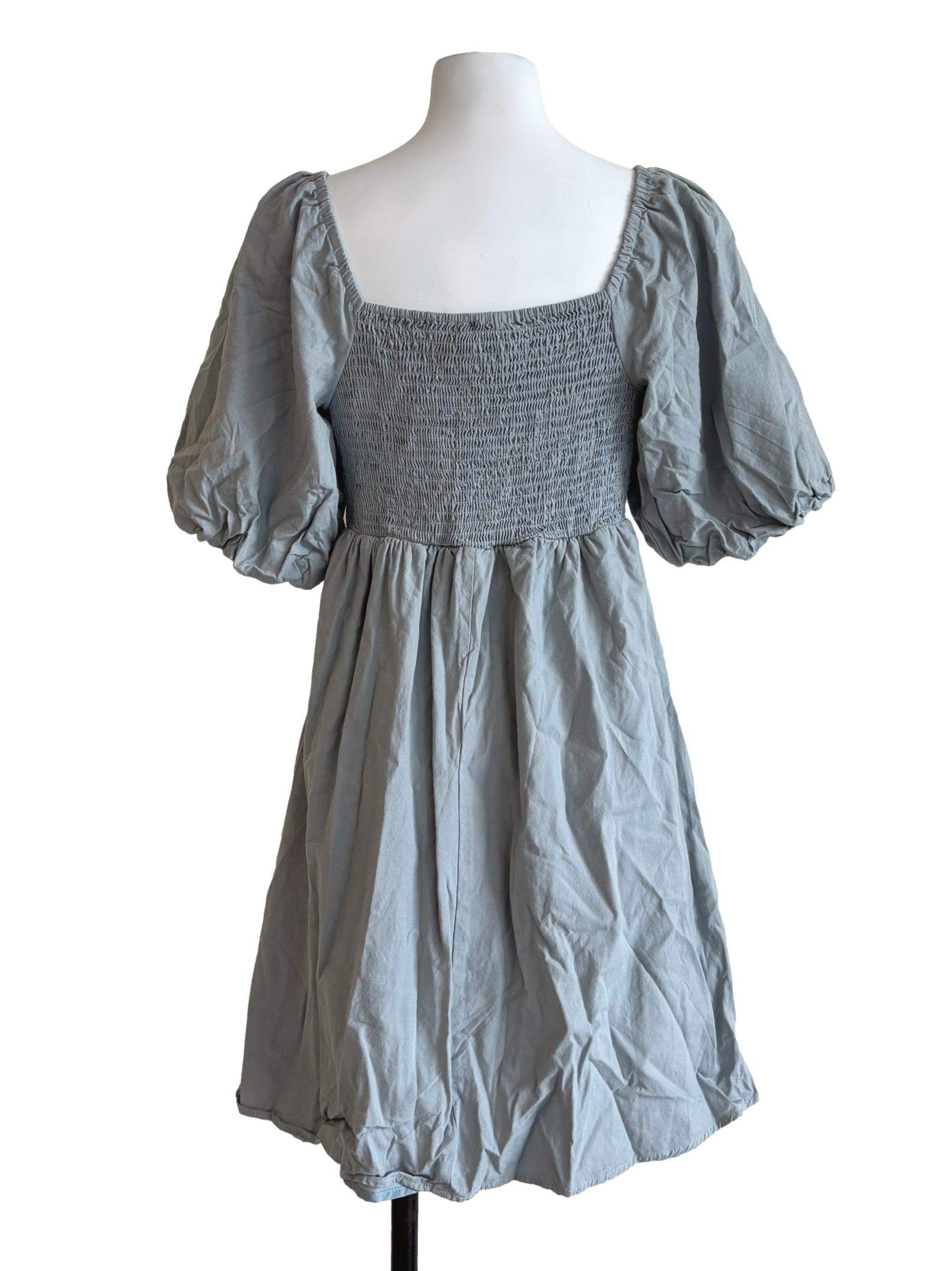 Powder Blue Puff Sleeve Cotton Dress