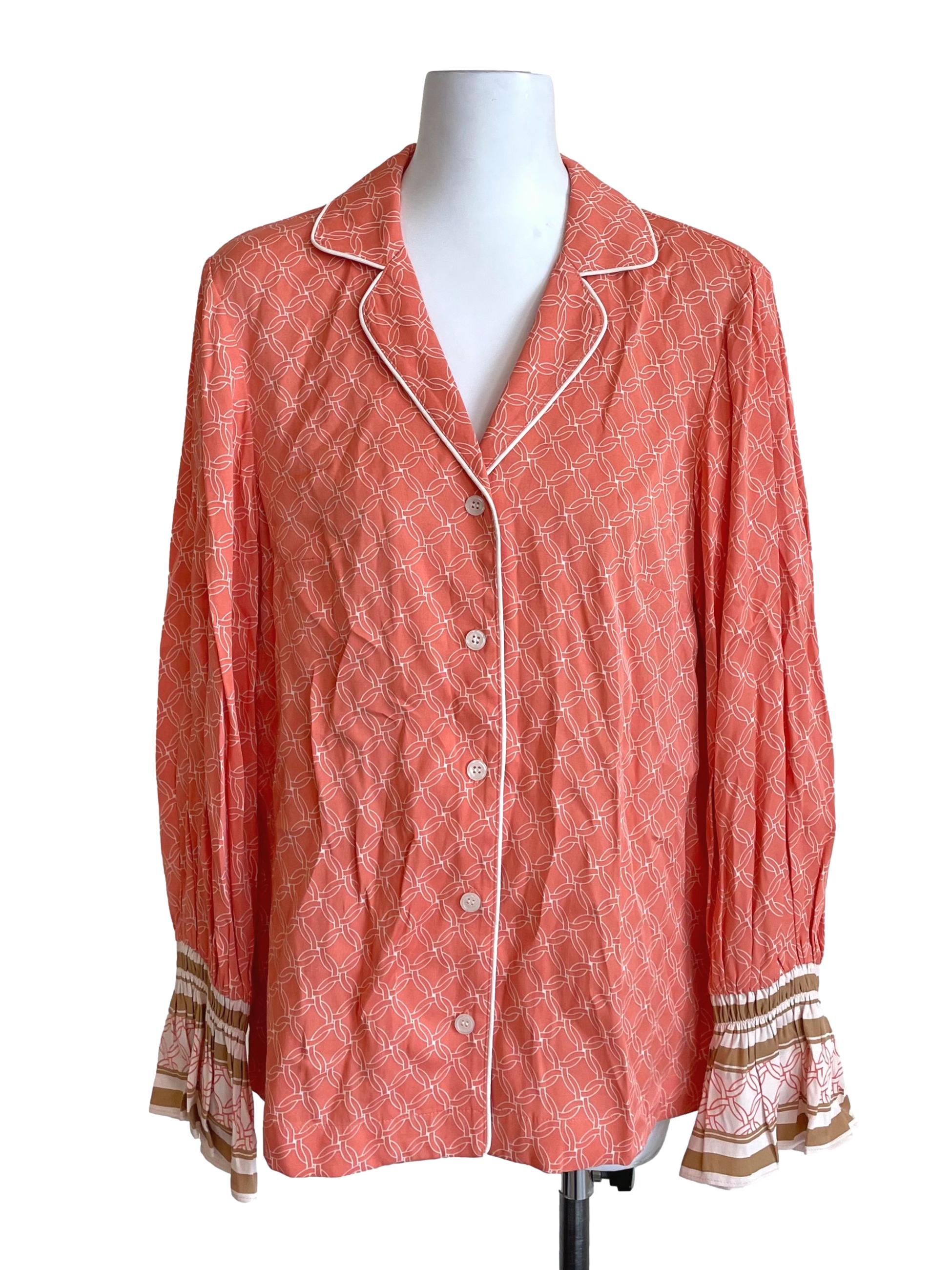 Candy Orange Geo Print Poet Sleeves Blouse