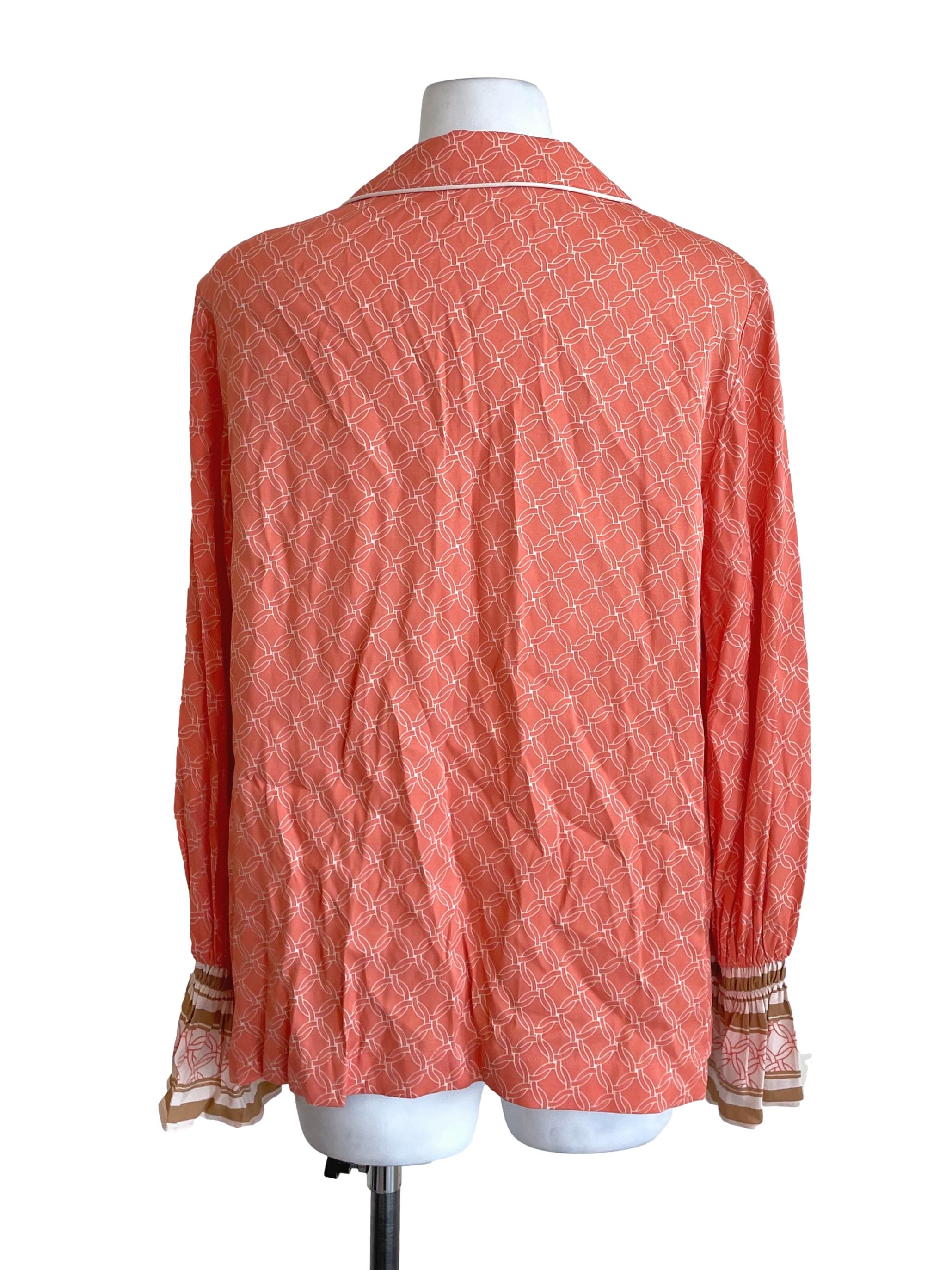 Candy Orange Geo Print Poet Sleeves Blouse