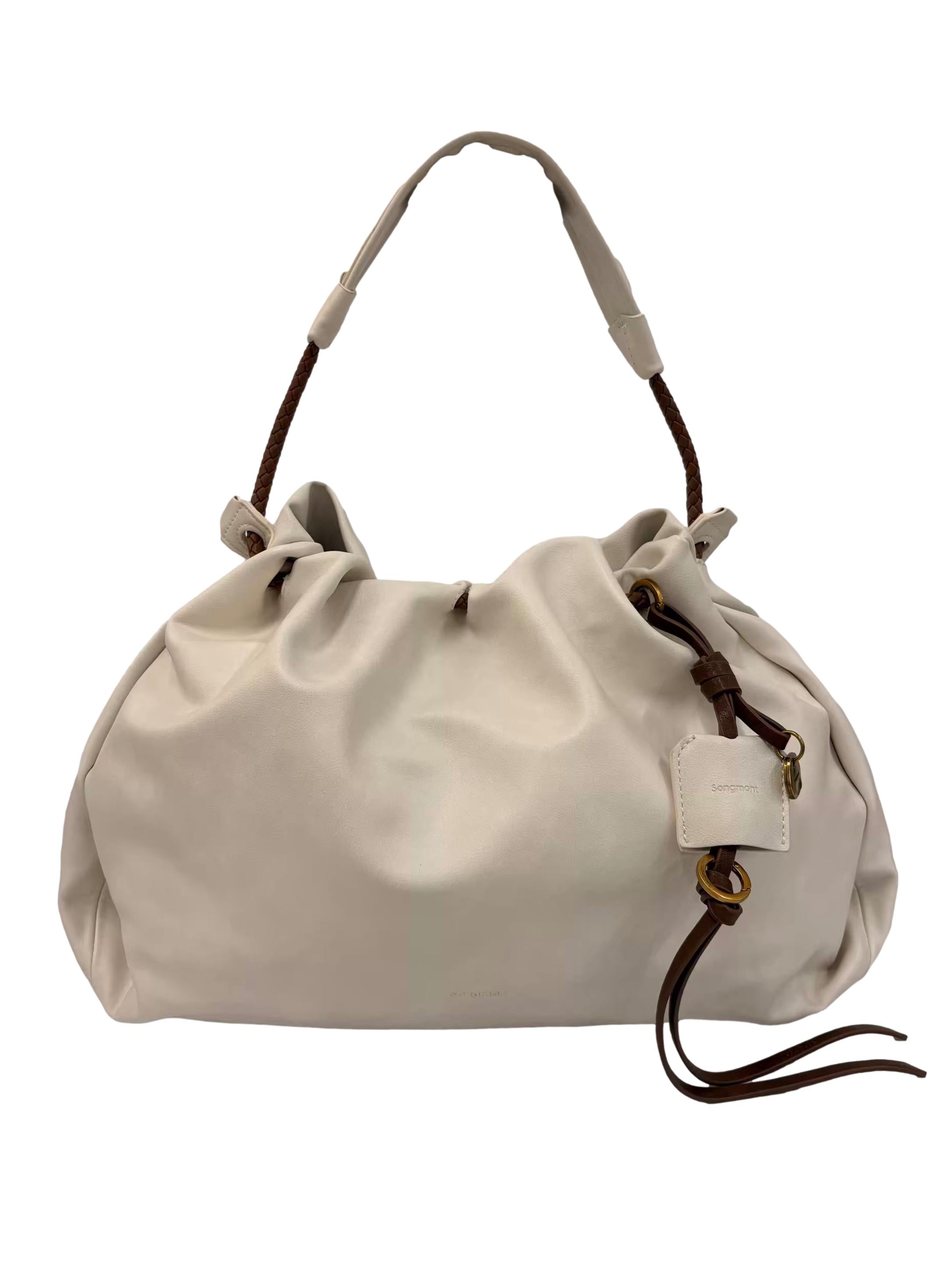 White Gather Leather Tote Bag