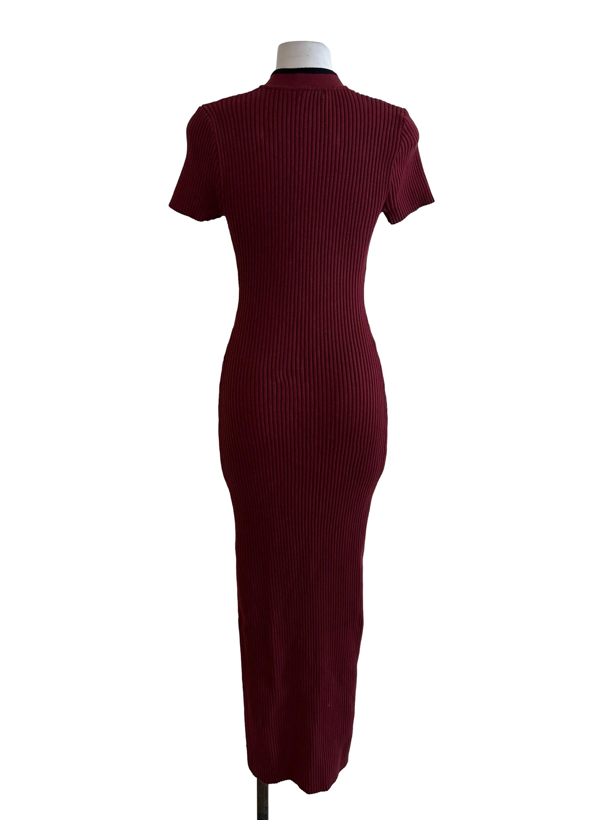 Maroon Red Cheongsam Knit Dress