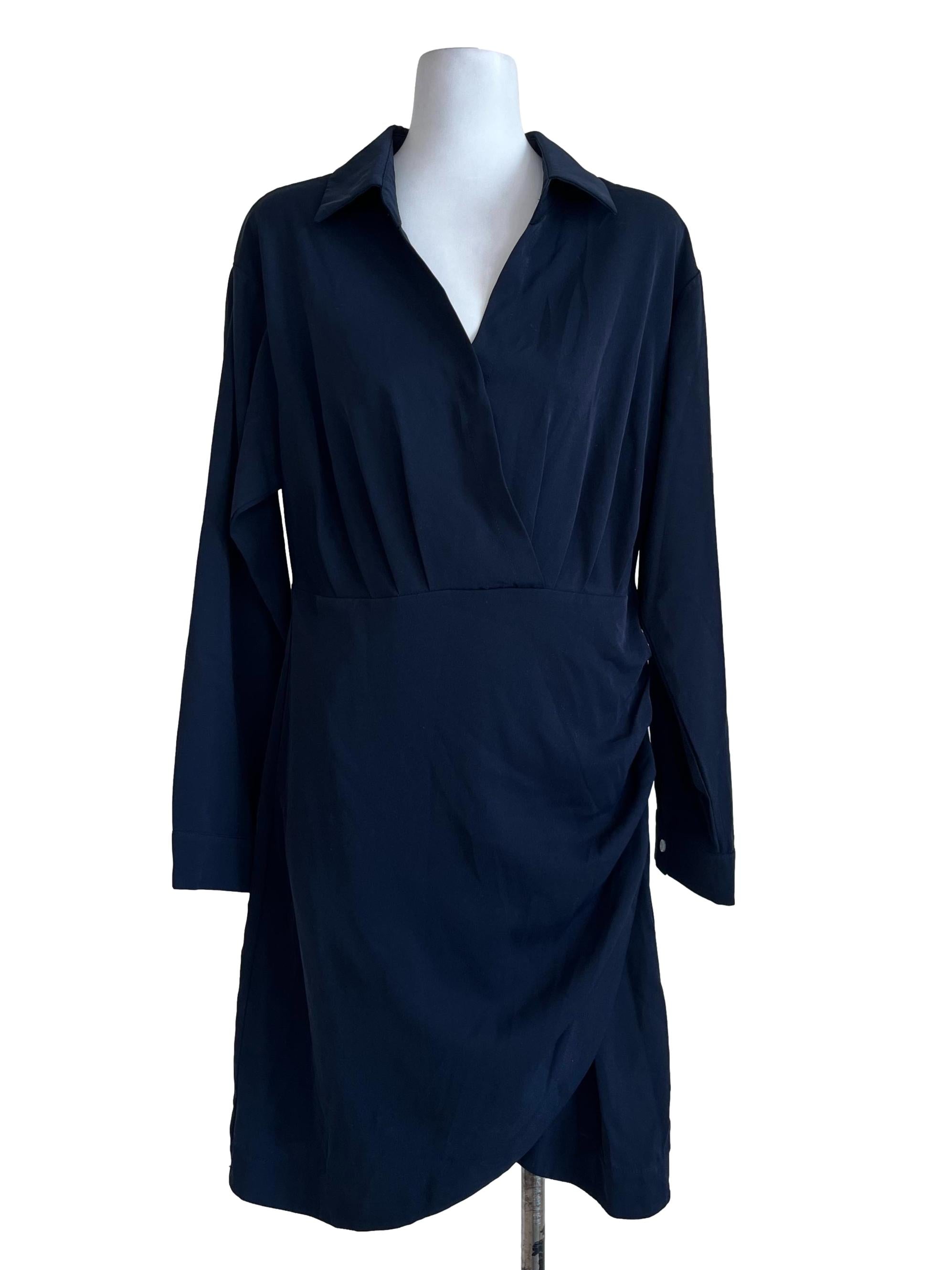 Dark Blue Plain Collar Dress