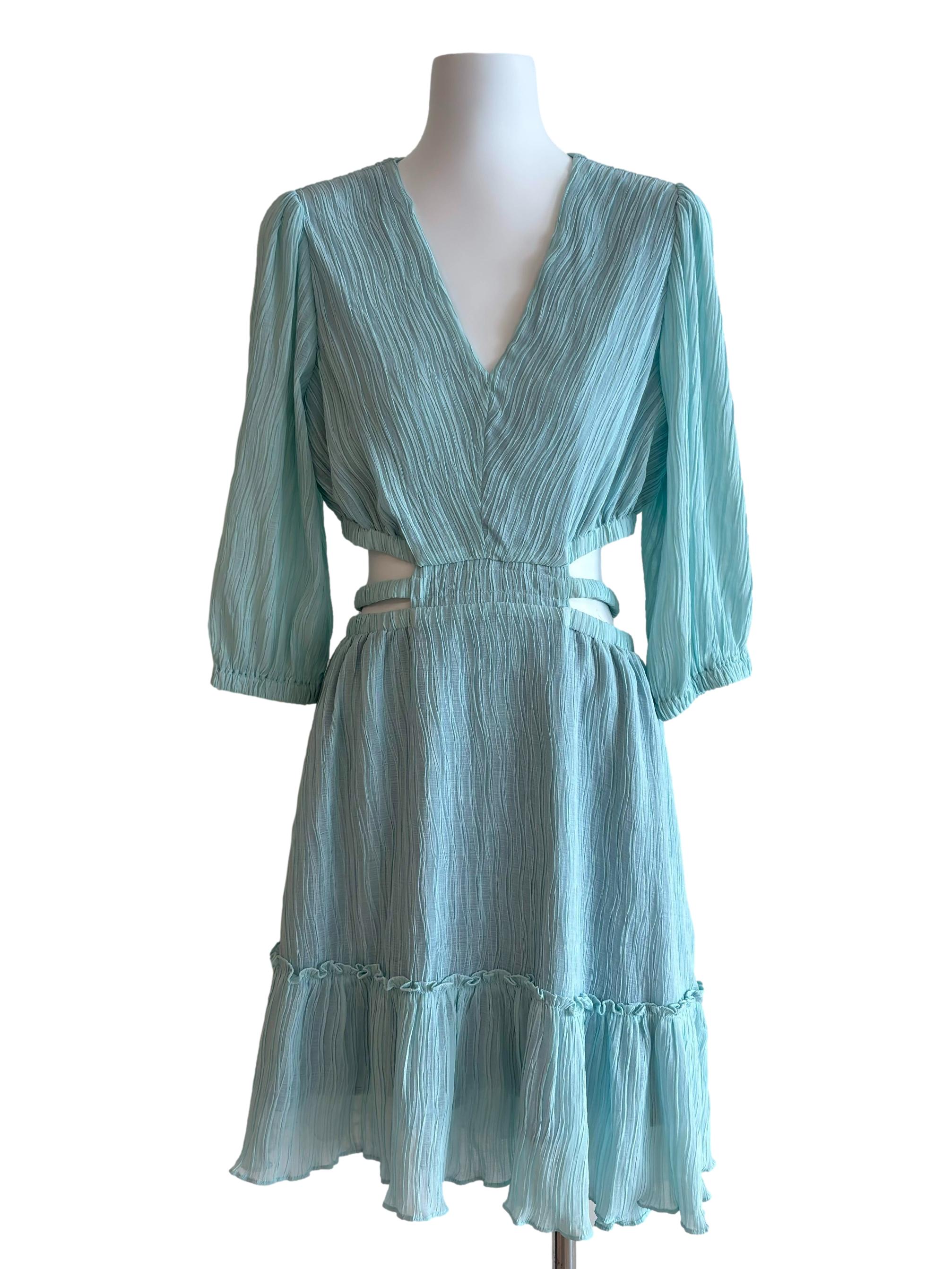Mint Blue Open Waist Textured Dress