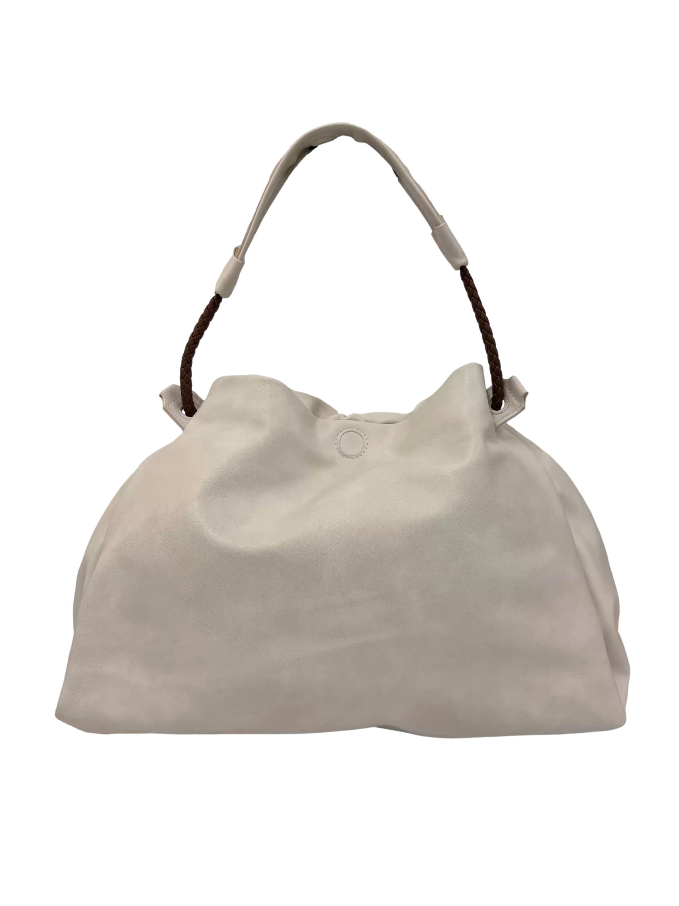 White Gather Leather Tote Bag