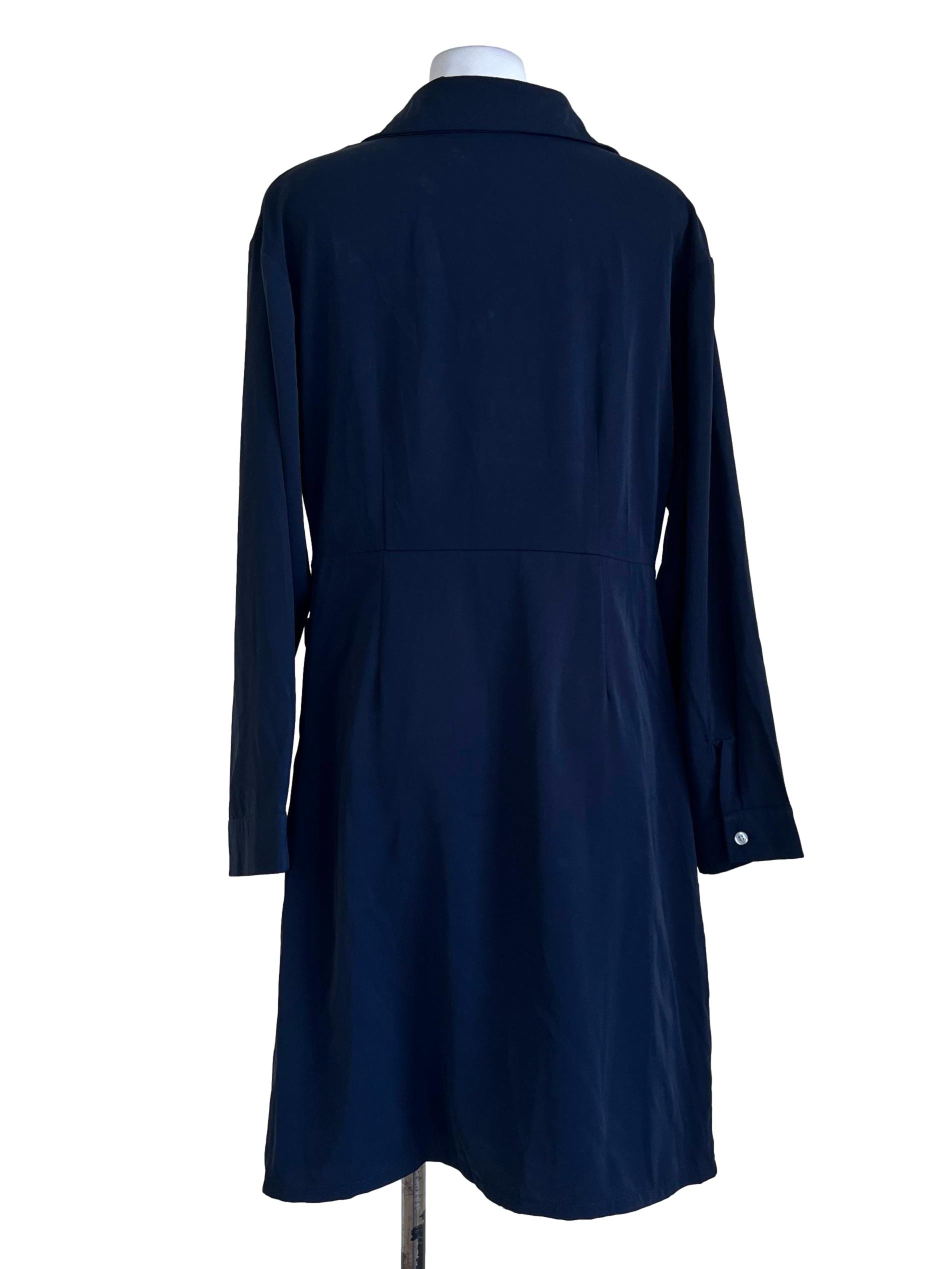 Dark Blue Plain Collar Dress