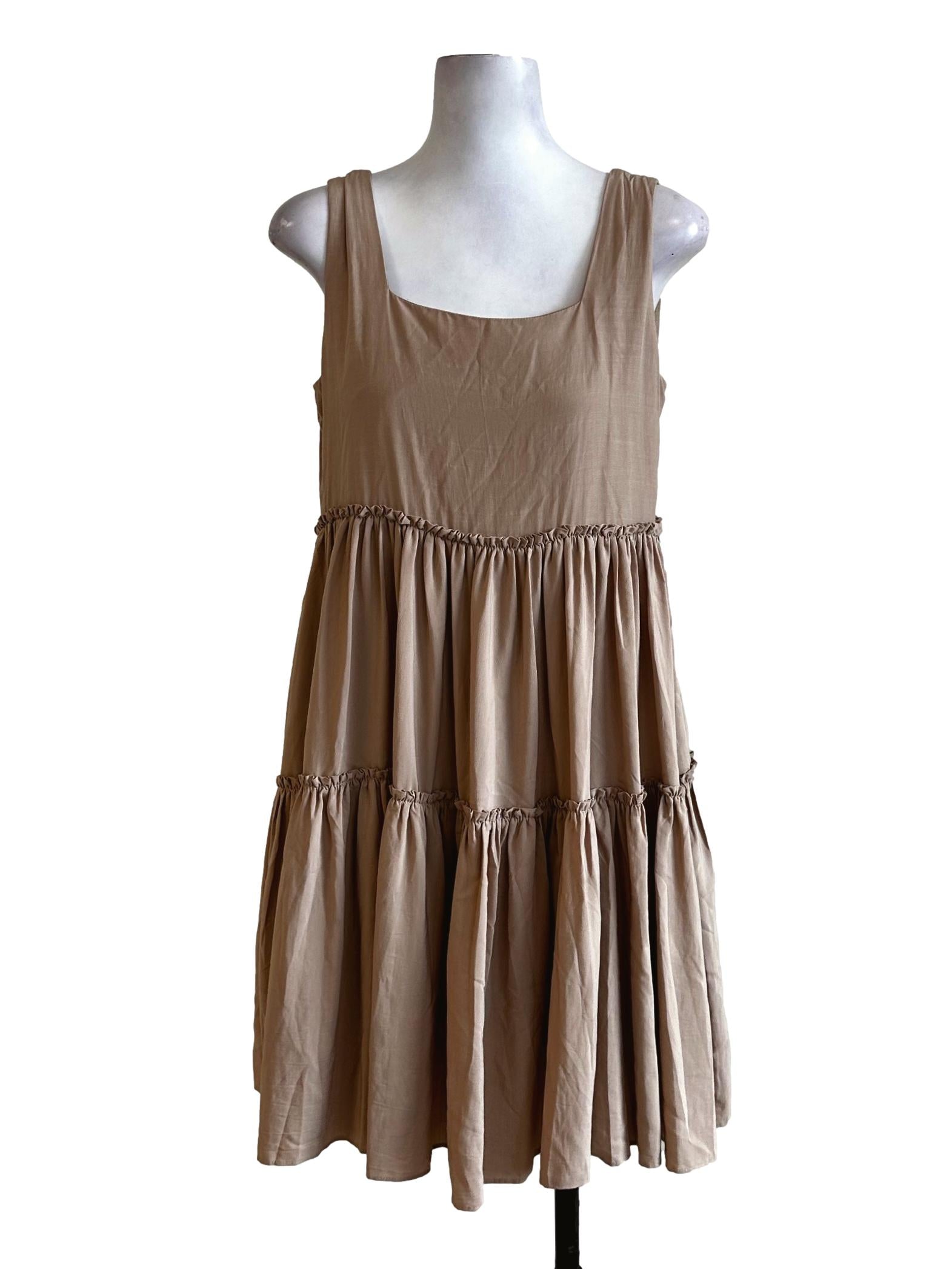 Peanut Brown Layered Sleeveless Dress TCL
