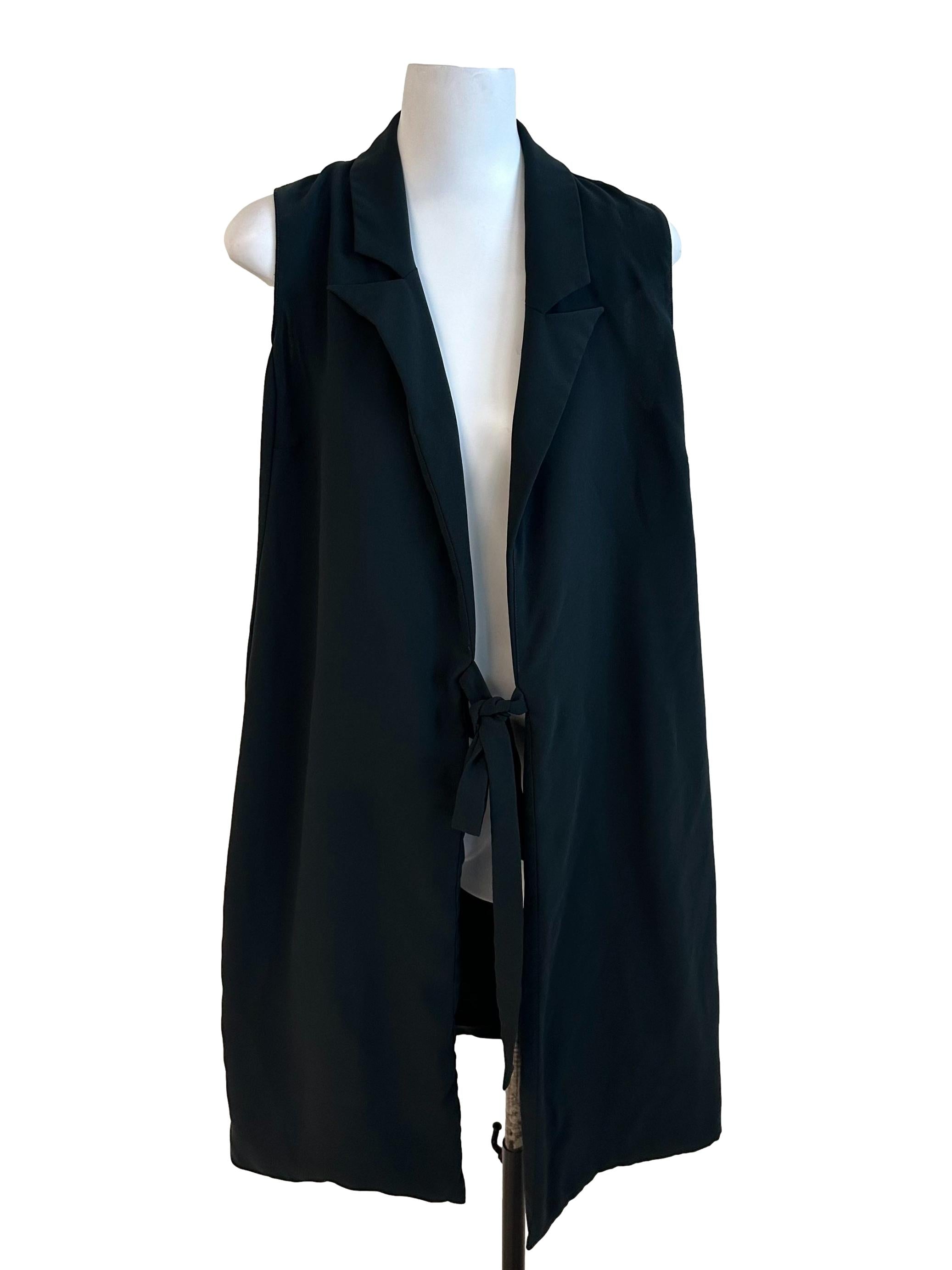 Midnight Green Front Tie Sleeveless Cardigan