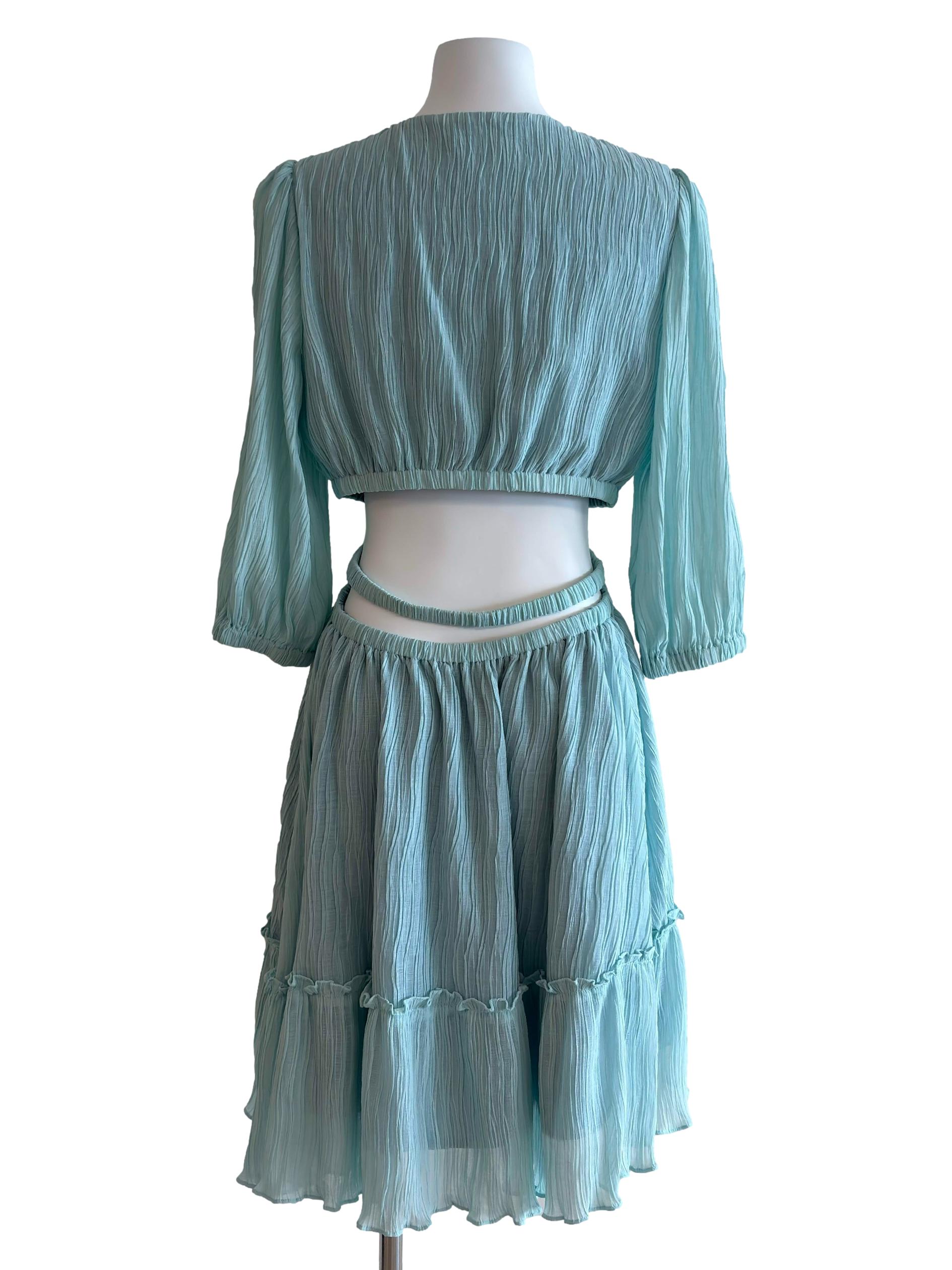 Mint Blue Open Waist Textured Dress
