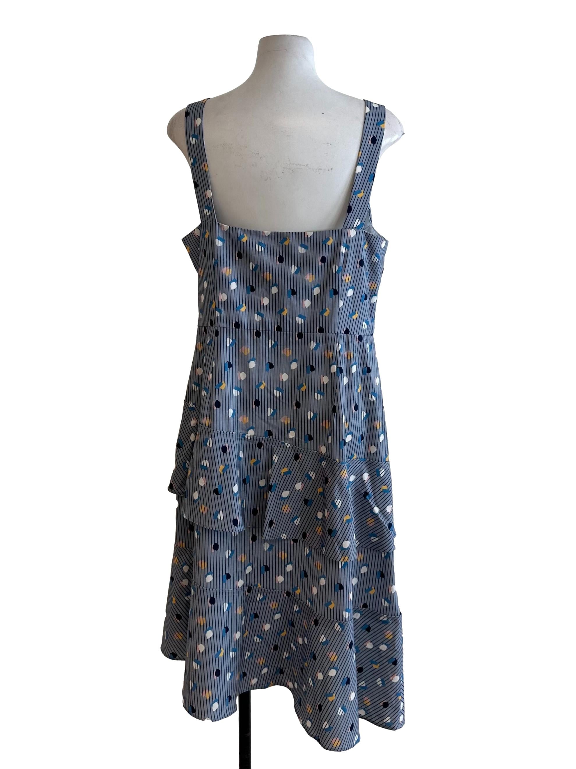 Ash Blue Pattern Square Neck Layered Dress