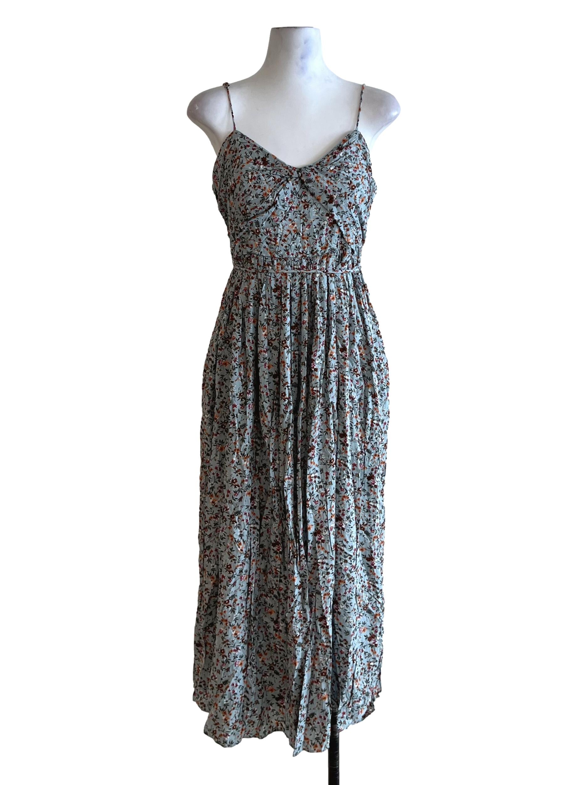 Teal Blue Floral A-Line Dress