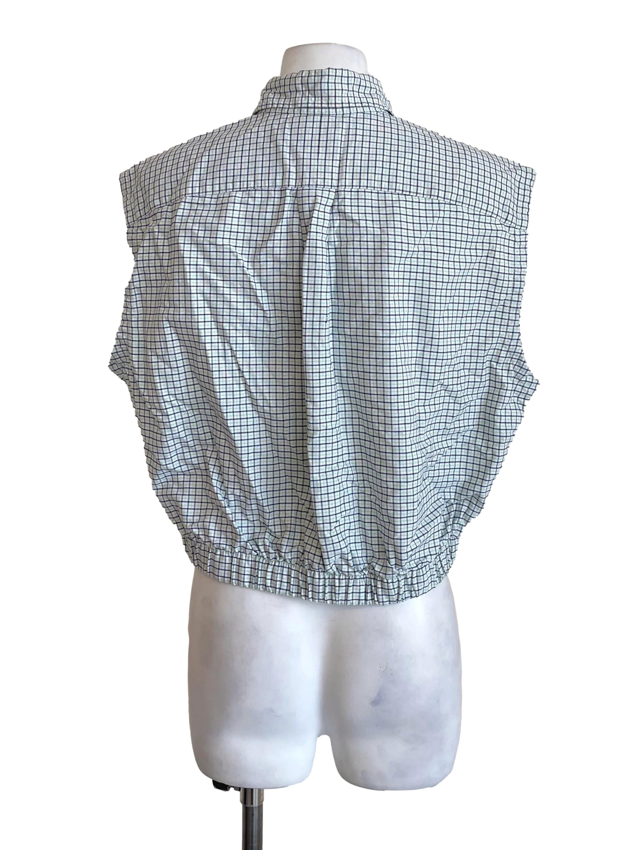 Indigo & Green Tattersall Sleeveless Crop Shirt