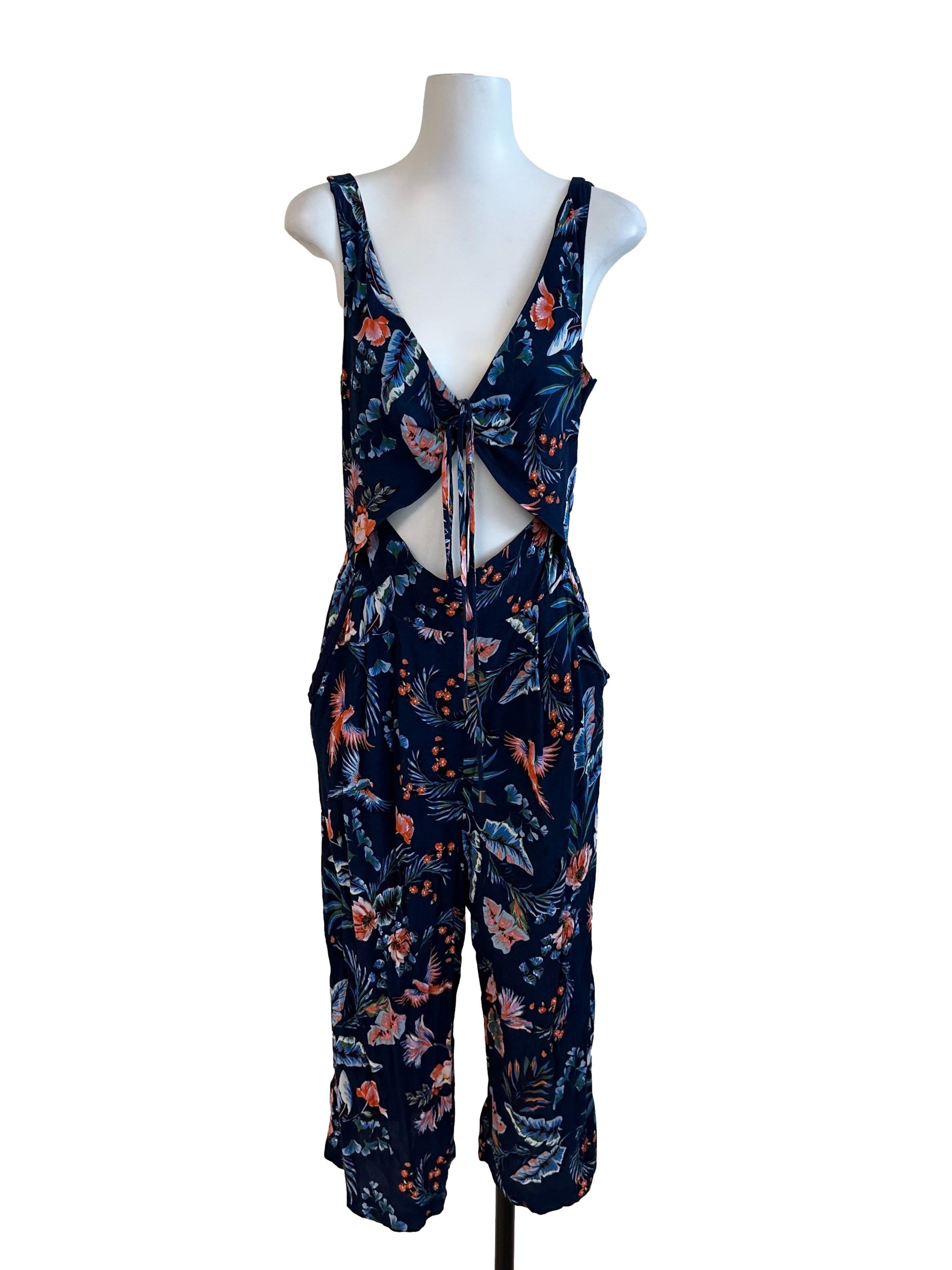 Navy Blue Pattern Cutout Jumpsuit
