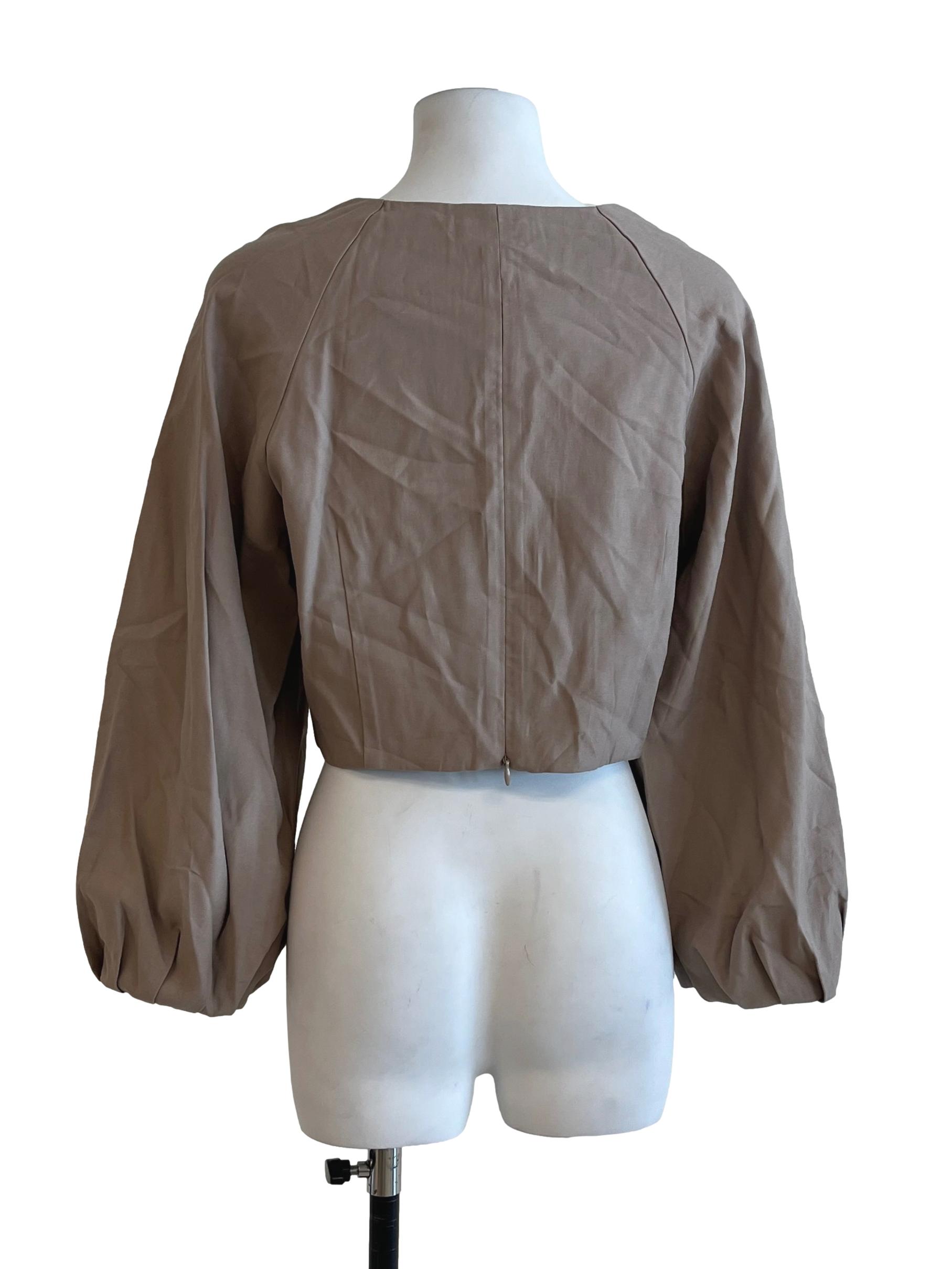 Peanut Brown Square Neck Long Sleeve Top
