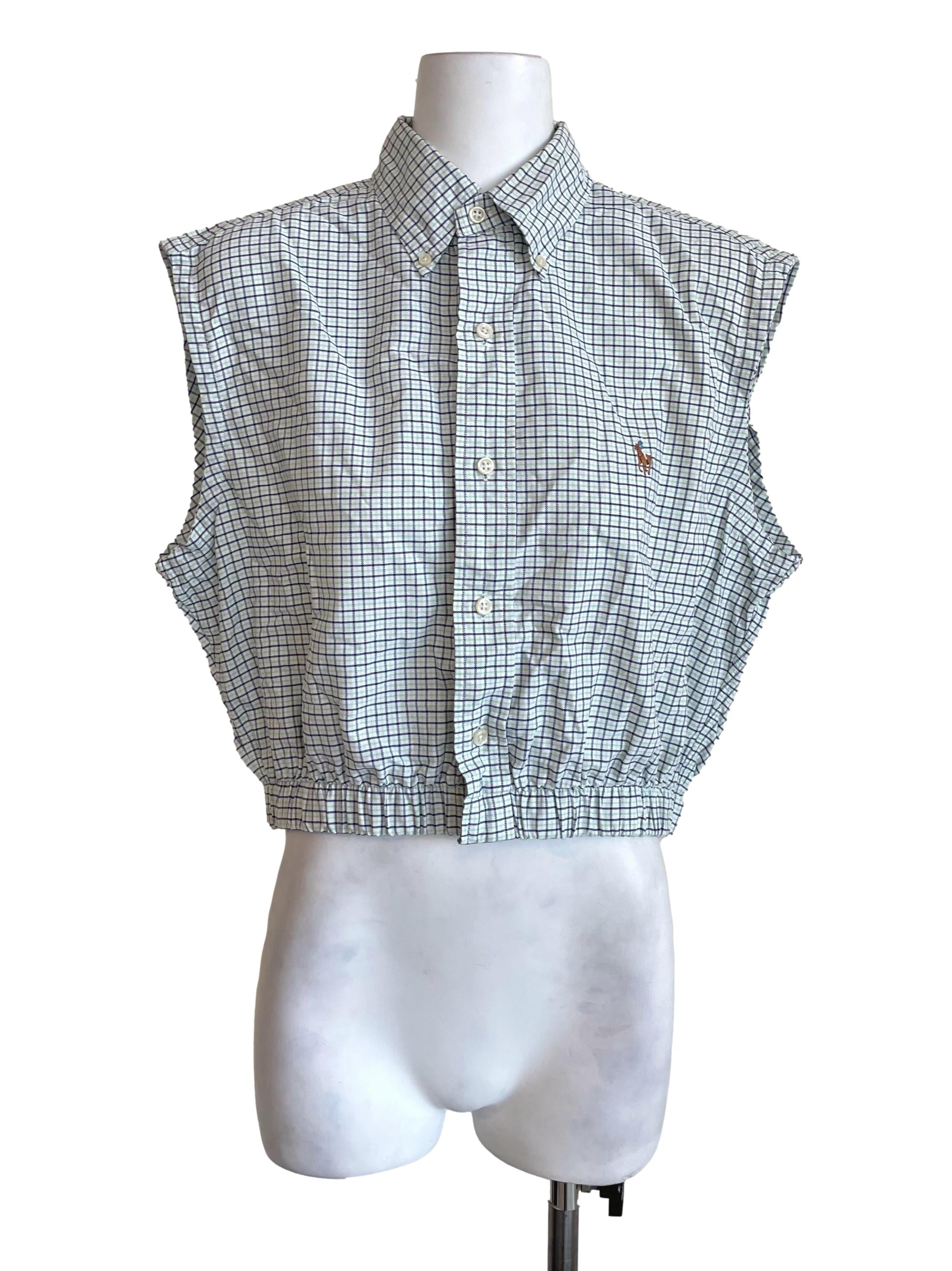 Indigo & Green Tattersall Sleeveless Crop Shirt