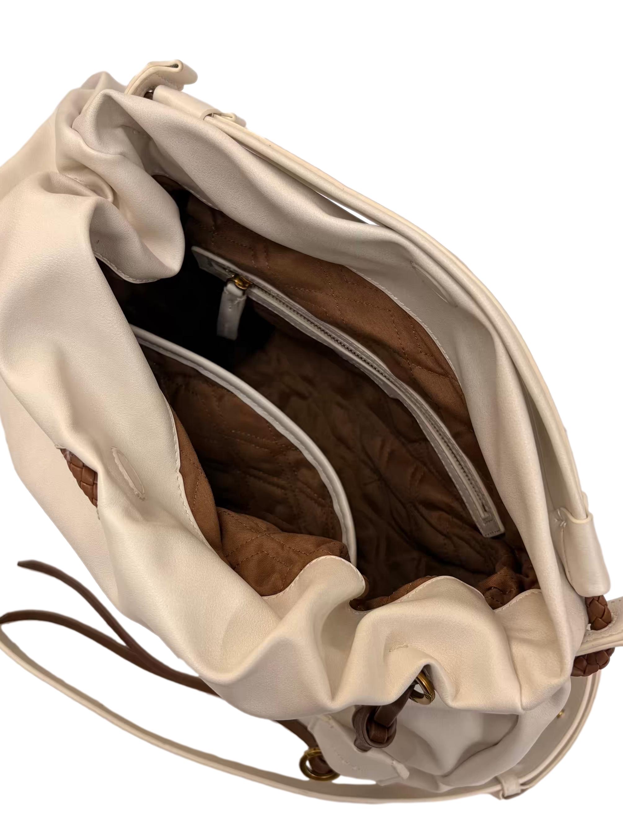 White Gather Leather Tote Bag