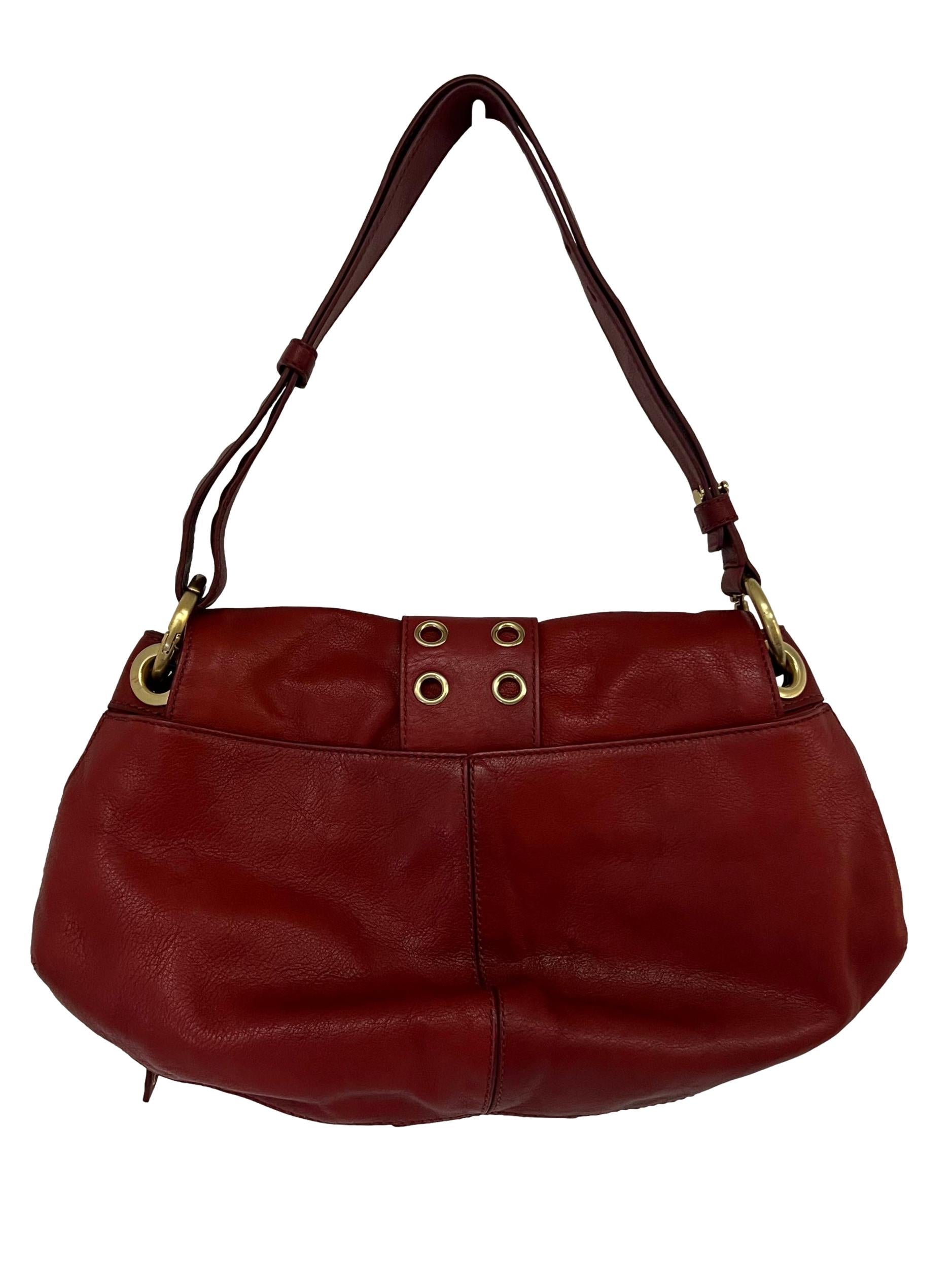 Red Leather Grommet Buckle Shoulder Bag CSN