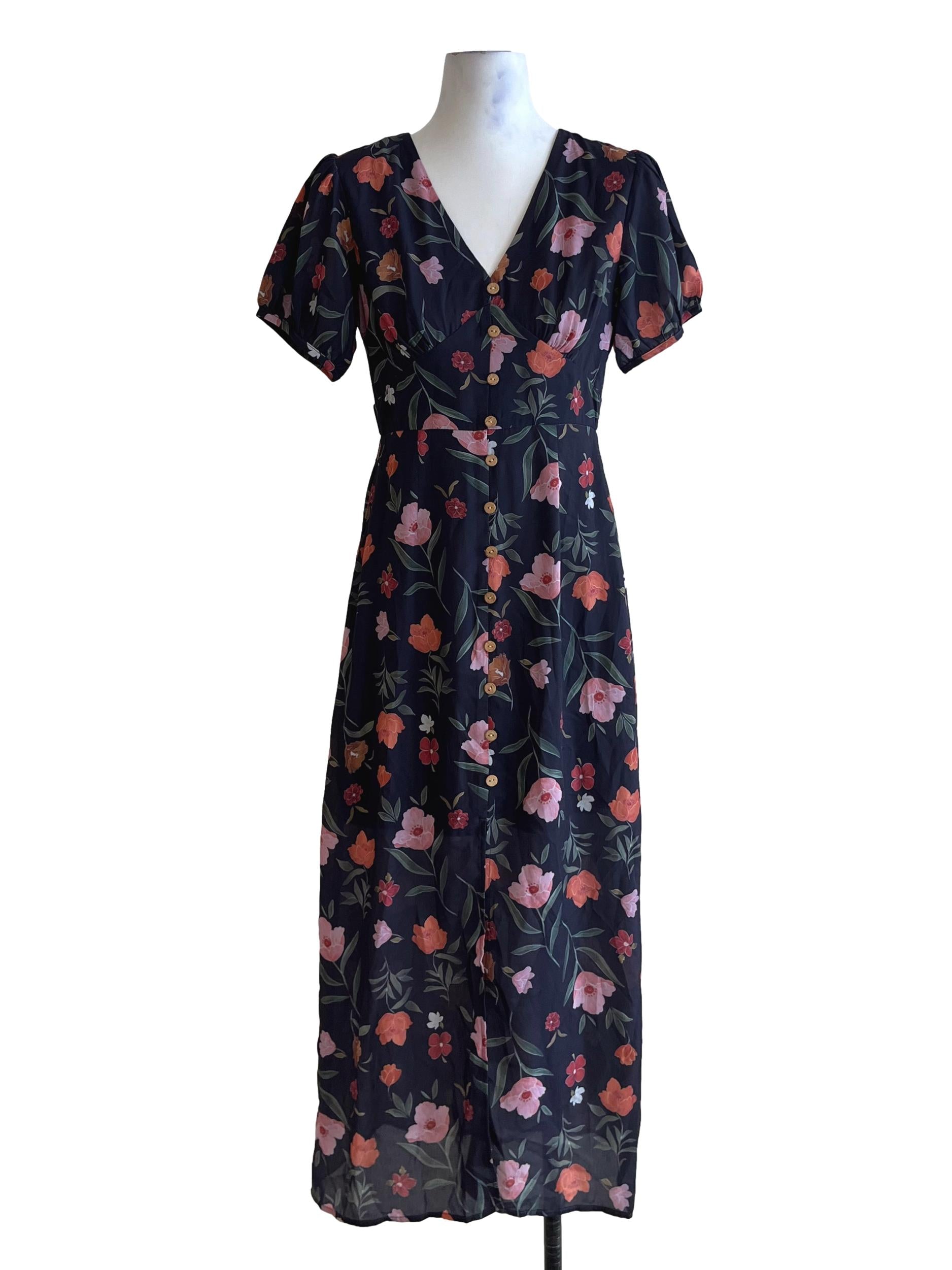 Lead Grey Floral Empire Dress TCL
