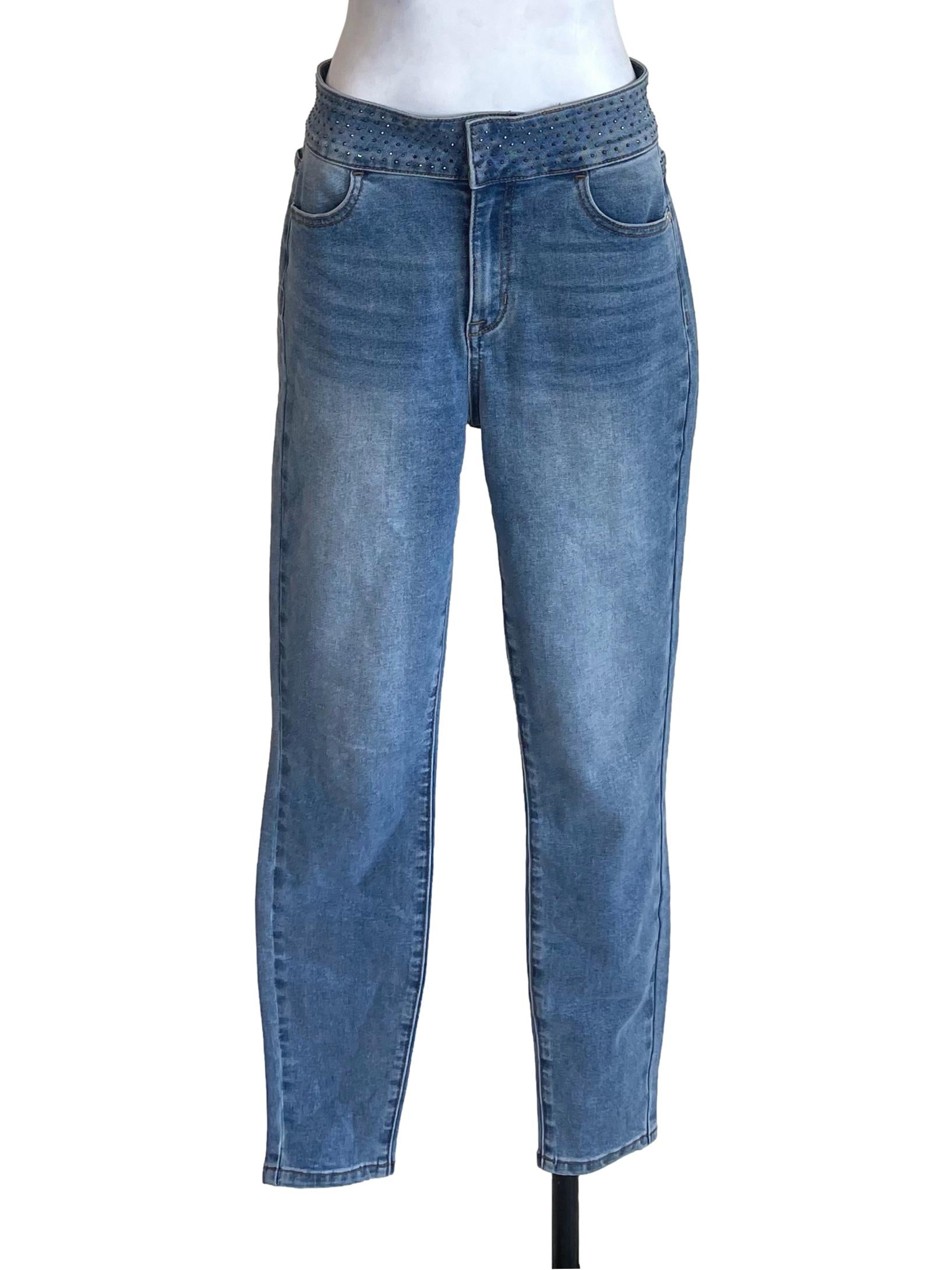 Blue Rhinestones Skinny Jeans