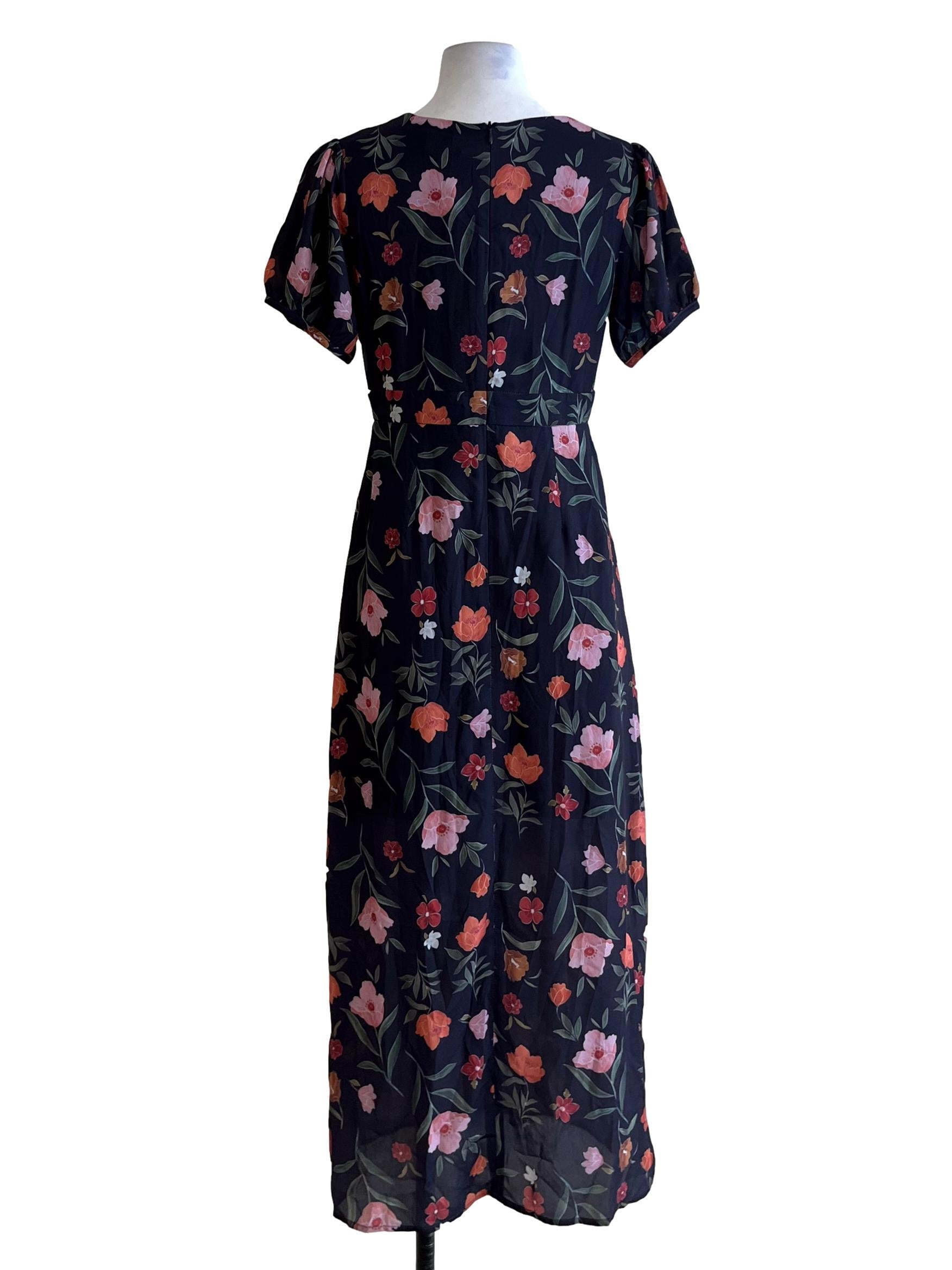 Lead Grey Floral Empire Dress TCL